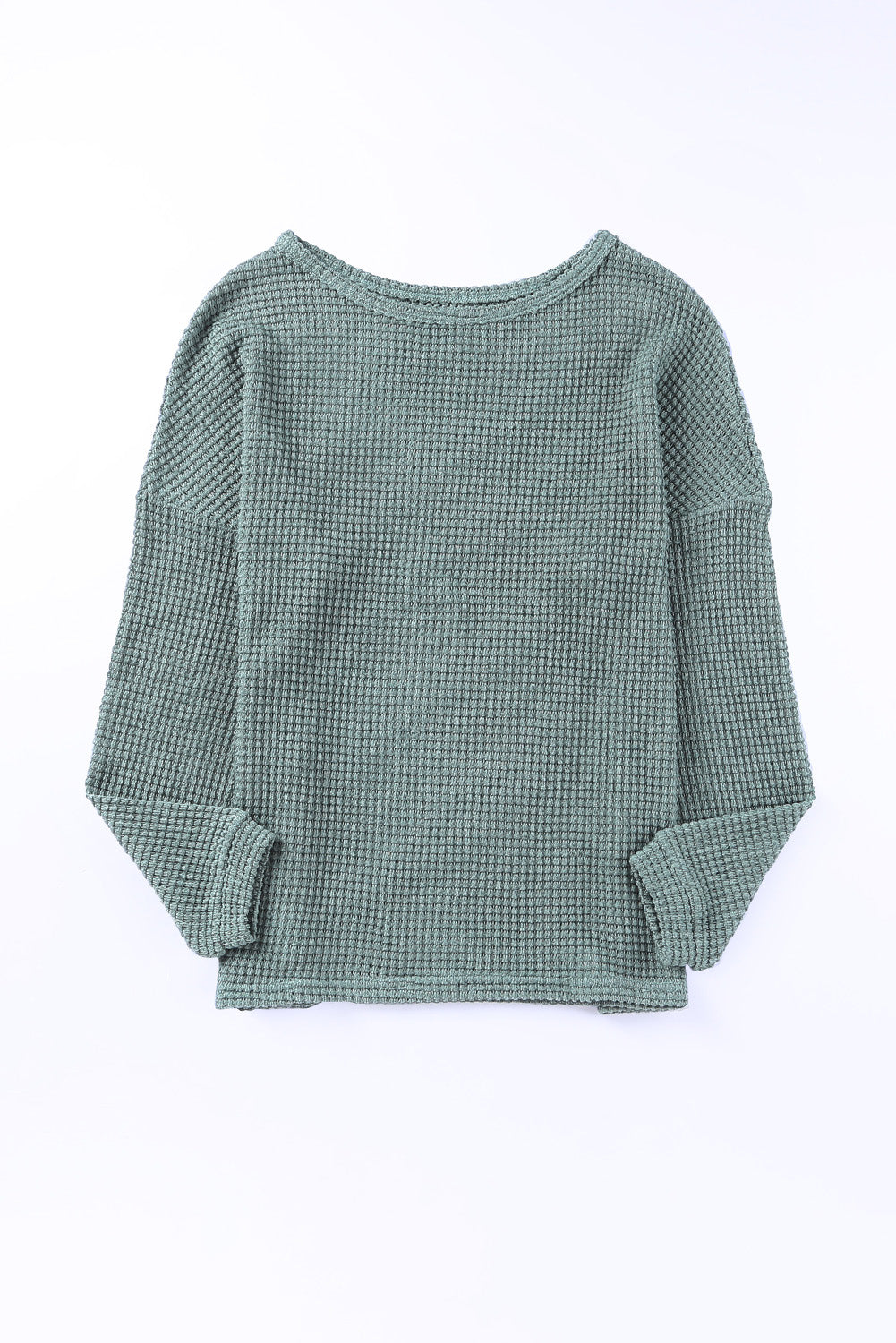 Khaki Waffle Knit Drop Shoulder Long Sleeve Top