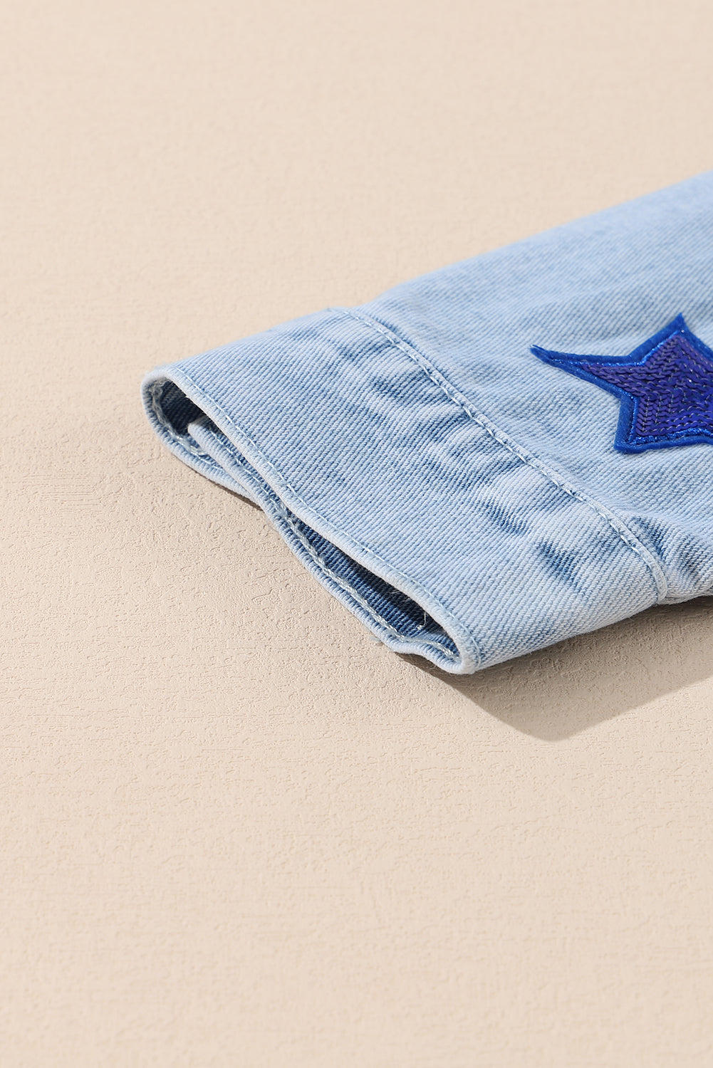 Light Blue Sequin Star Flap Pocket Denim Jacket