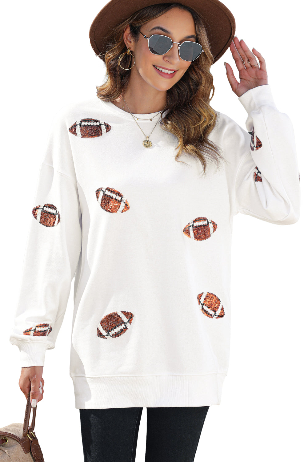 Black Sequin Rugby Graphic Pullover Sweatshirt