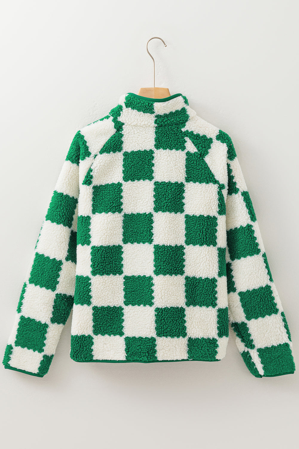 Brown Checked Snap Button Sherpa Jacket