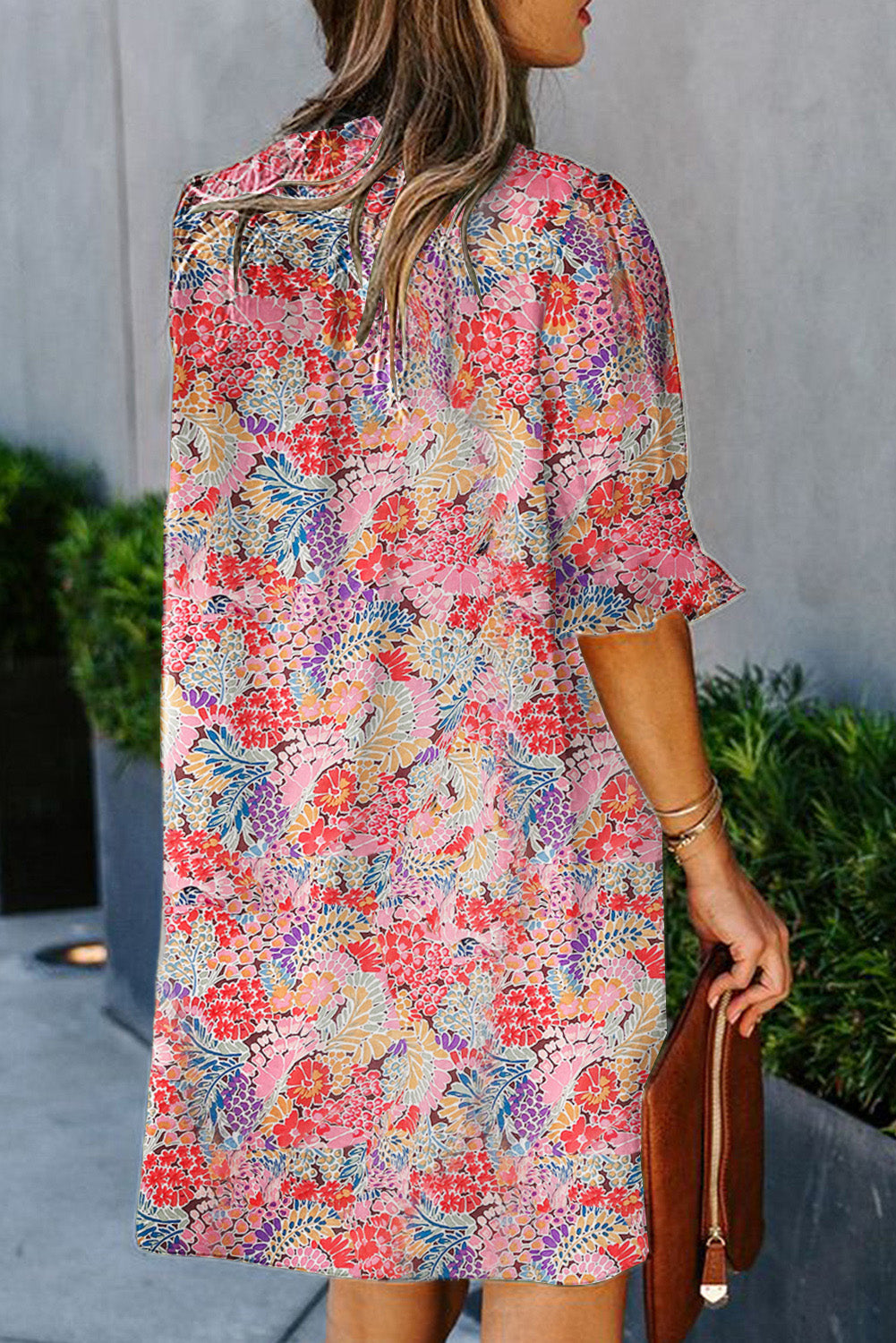 Multicolor Boho Floral Printed Flutter Sleeve Dress