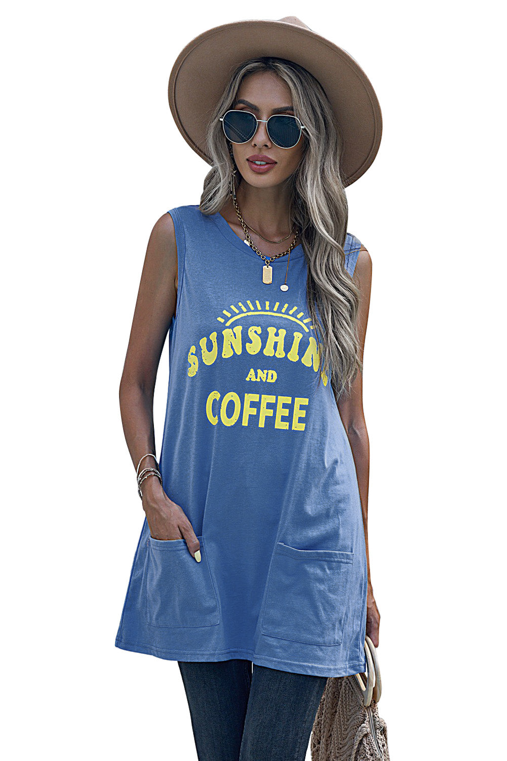 Stay golden Letters Graphic Tank with Pockets