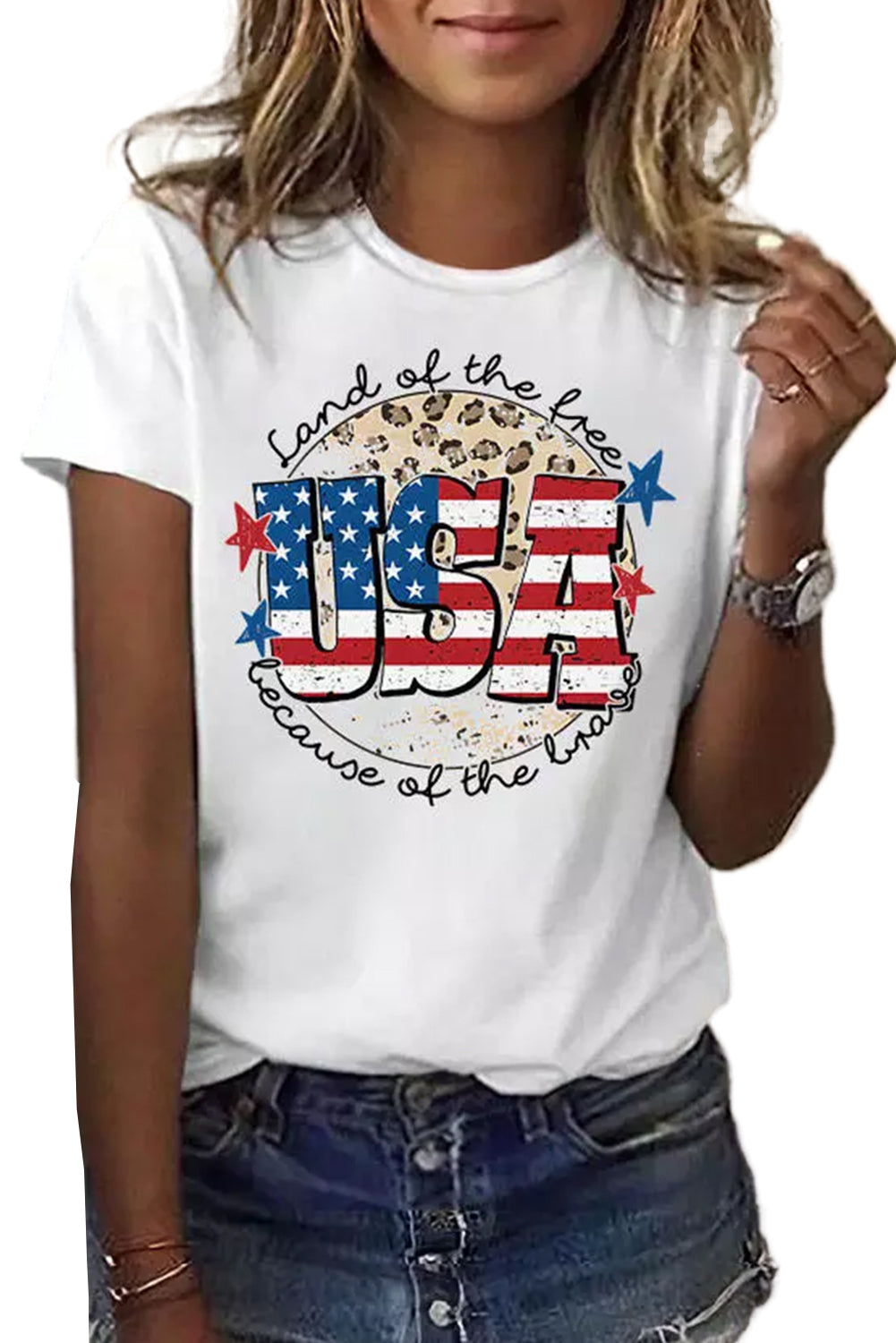 USA Flag Slogan Graphic Print Short Sleeve T Shirt