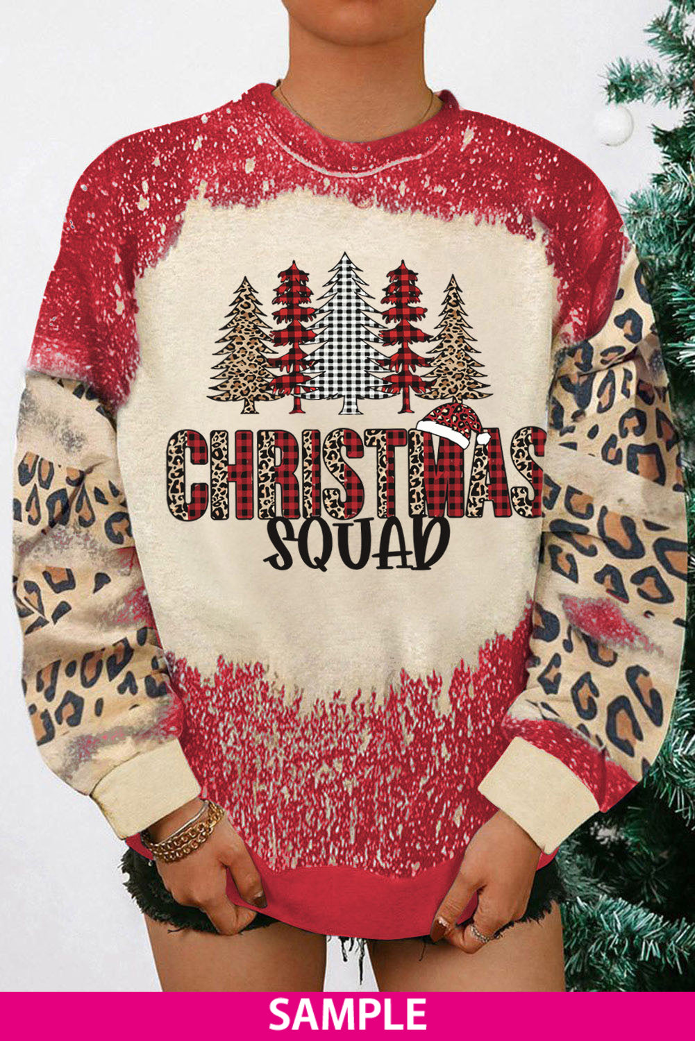 Blank Apparel - Fiery Red Tie Dye Leopard Drop Shoulder Sweatshirt