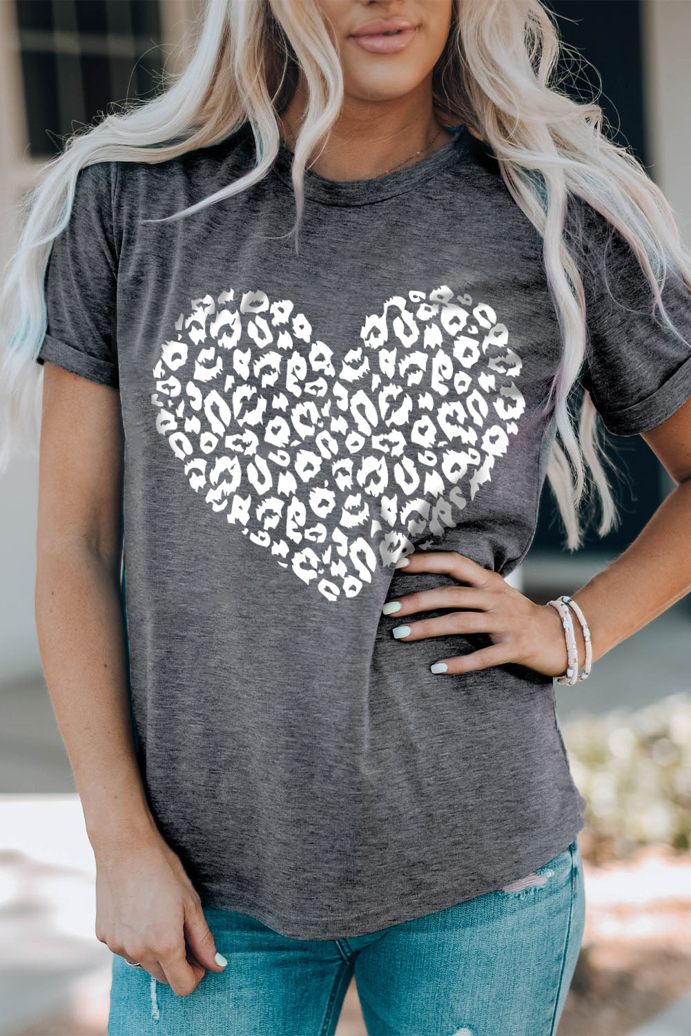 Leopard Kiss Print Valentines Heart Graphic Tee