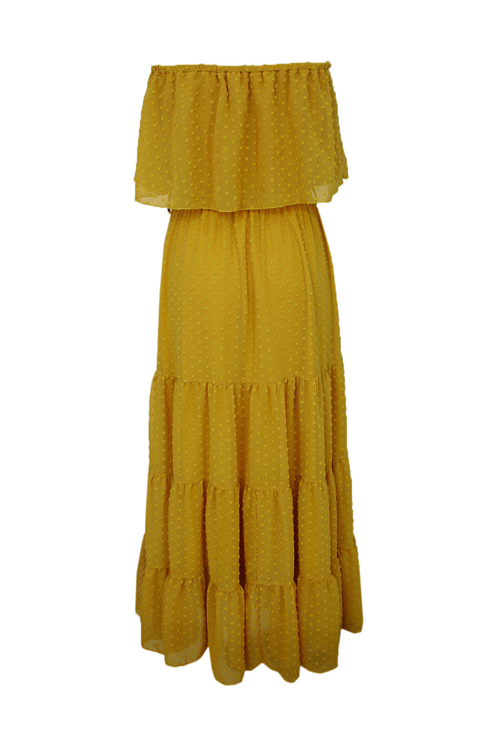 Sky Blue Yellow Yellow Off Shoulder Ruffle Swiss Dot Maxi Dress