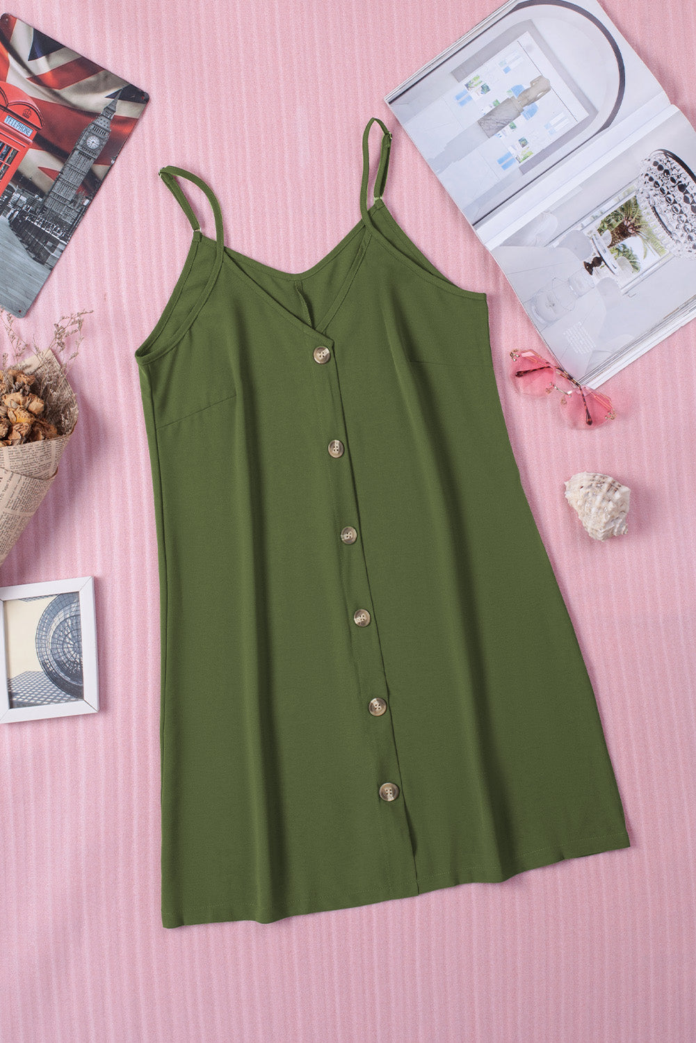 Green Buttoned Slip Dress
