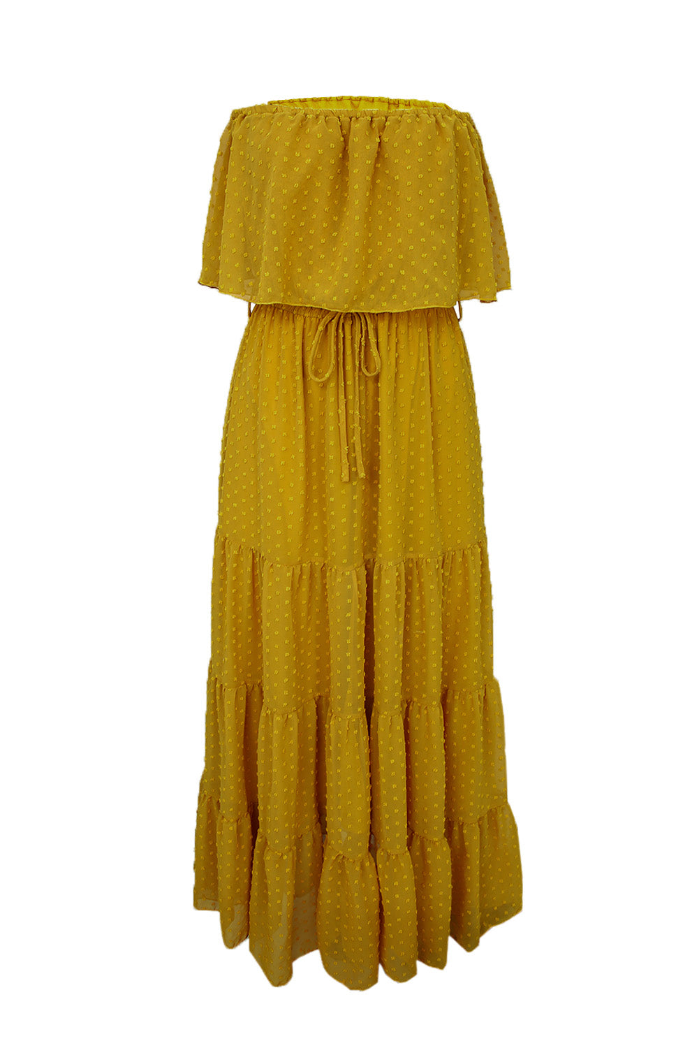 Sky Blue Yellow Yellow Off Shoulder Ruffle Swiss Dot Maxi Dress