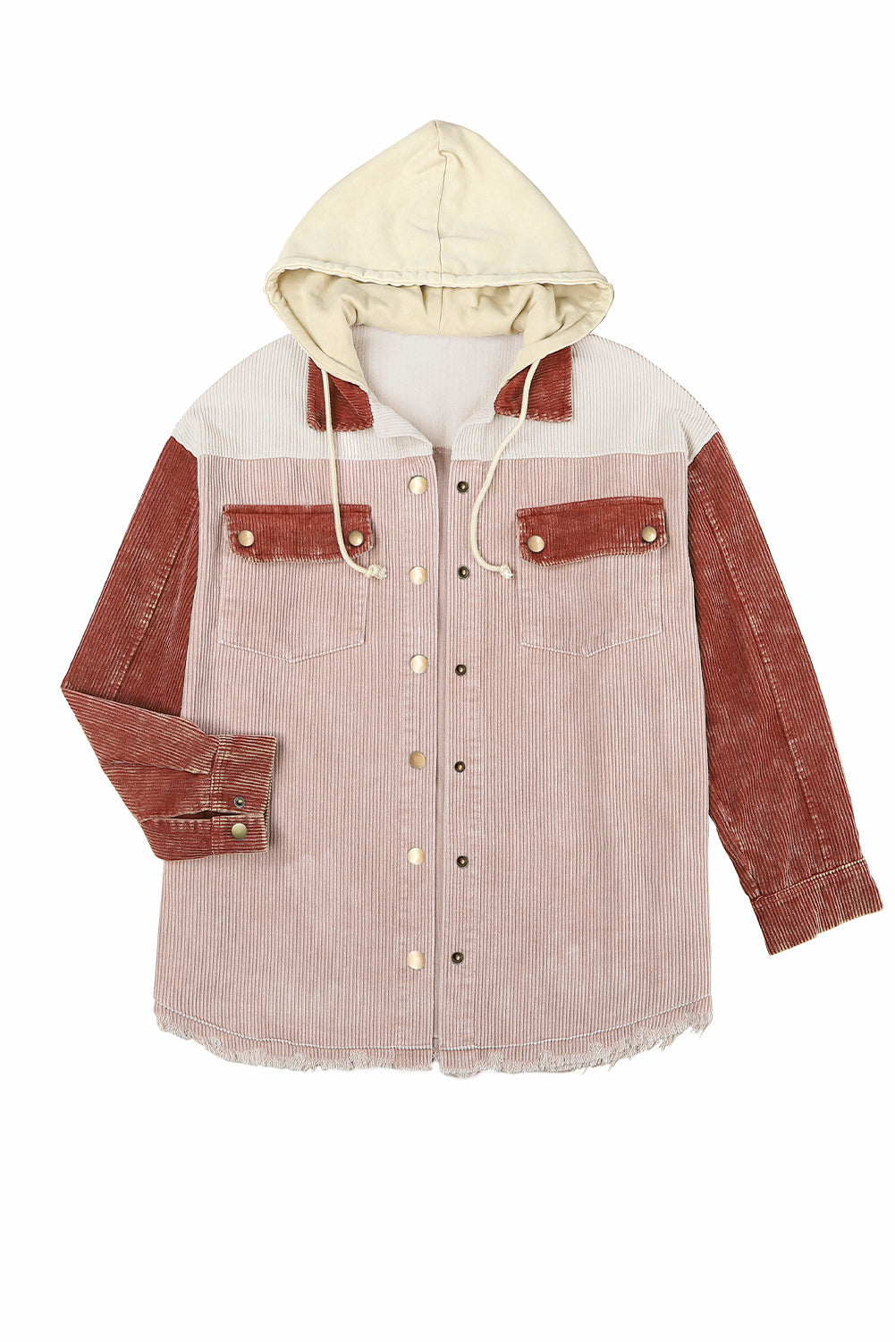 Color Block Button Down Hooded Corduroy Jacket