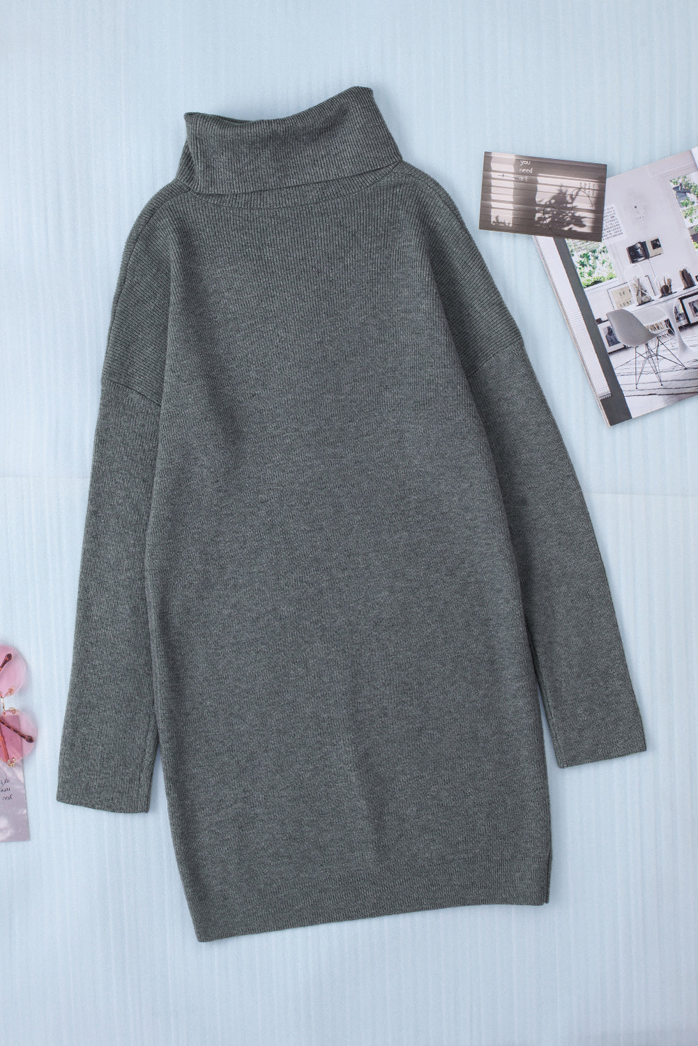 Brown Turtleneck Long Sleeve Knitted Sweater Dress