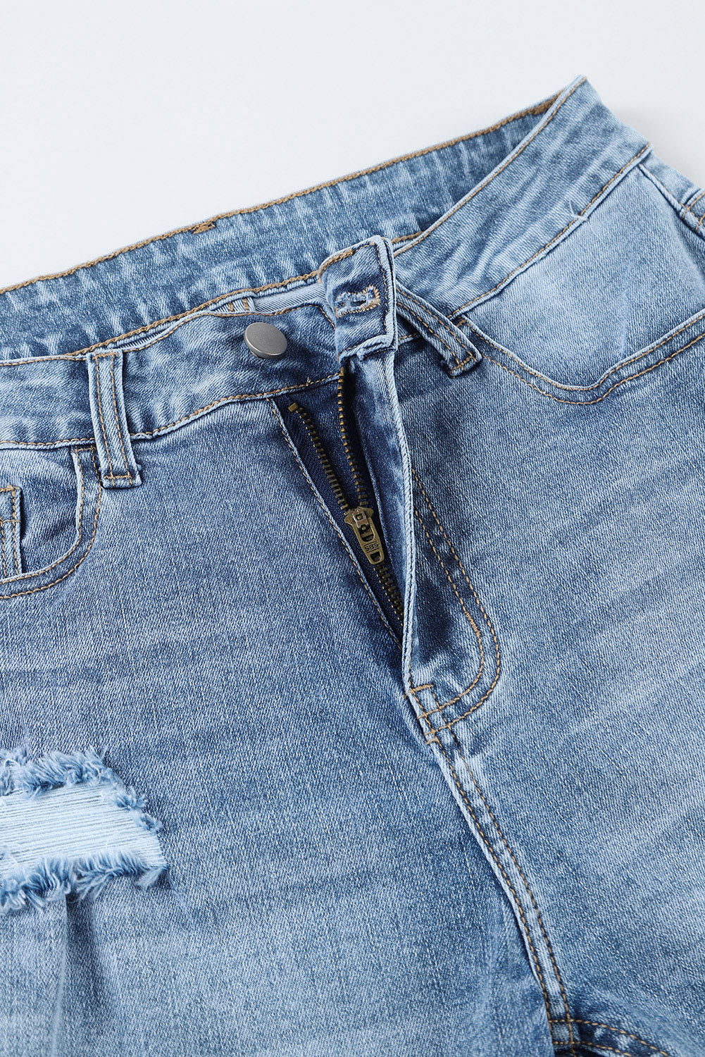 Light Wash Distressed High Rise Flare Jeans