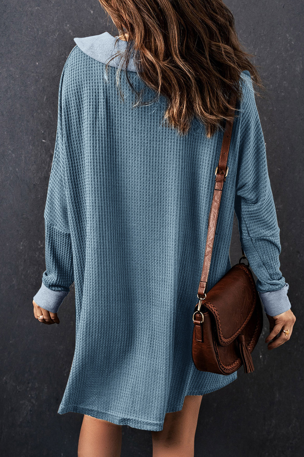 Black Waffle Knit Buttoned Long Sleeve Top
