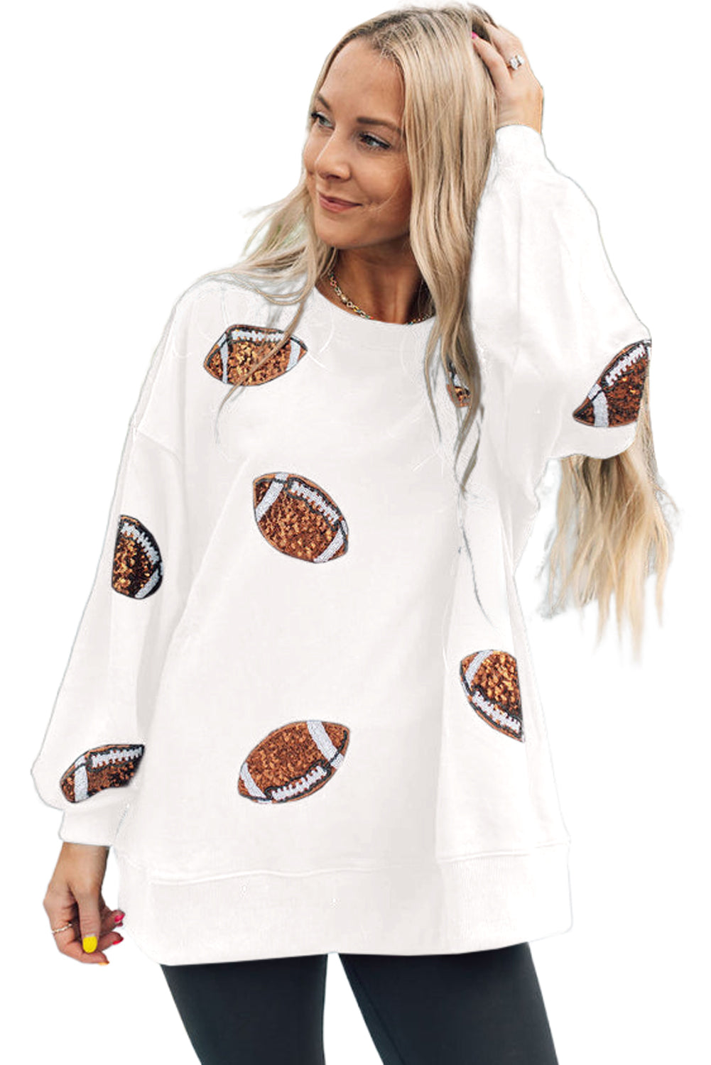 Black Sequin Rugby Graphic Pullover Sweatshirt