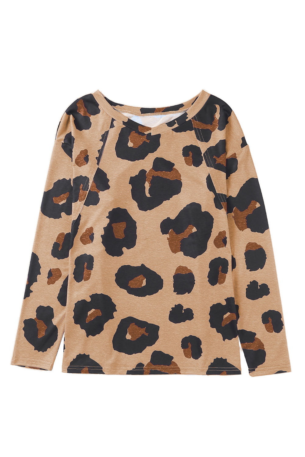 Gray Leopard Print Long Sleeve Loose Top