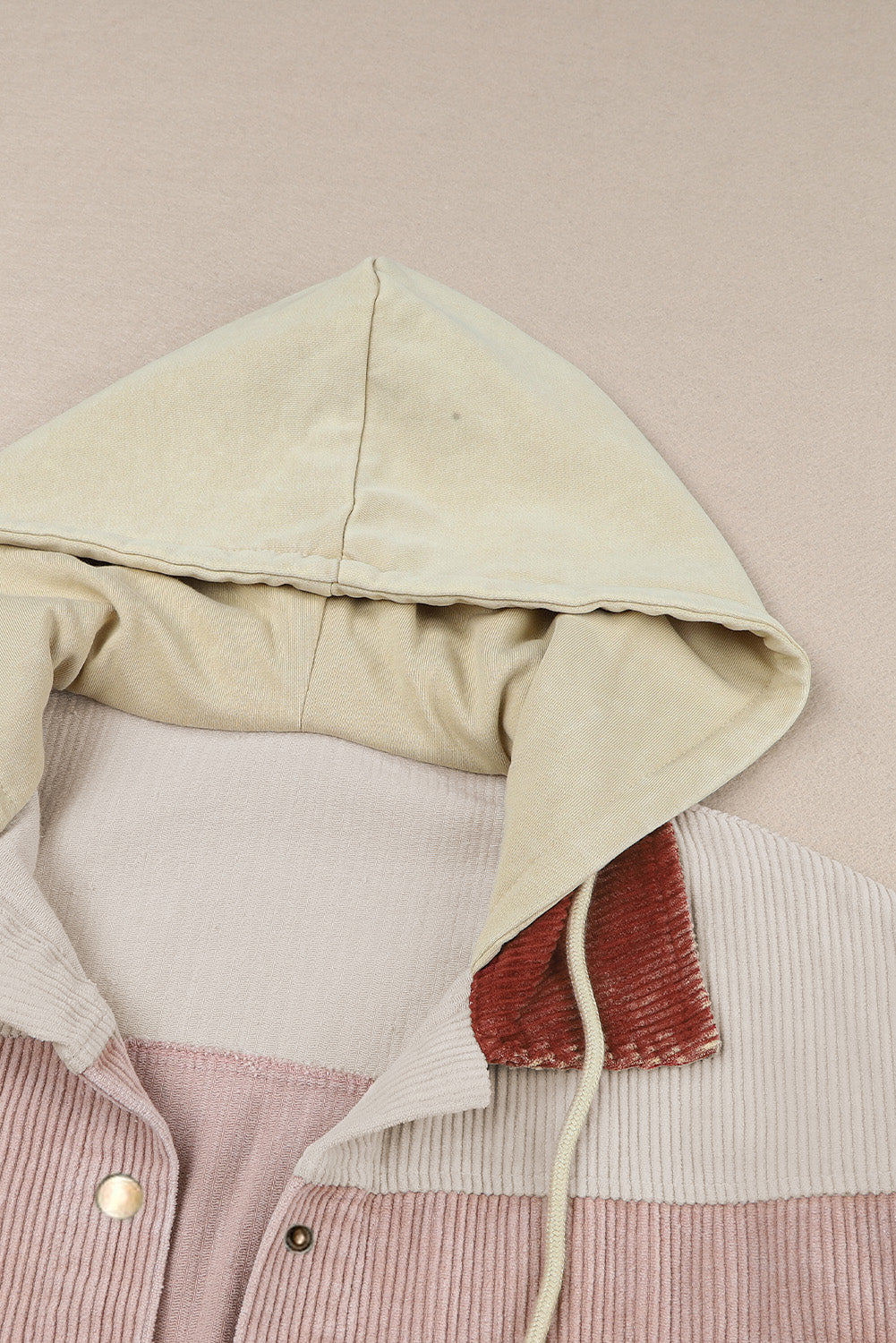 Color Block Button Down Hooded Corduroy Jacket