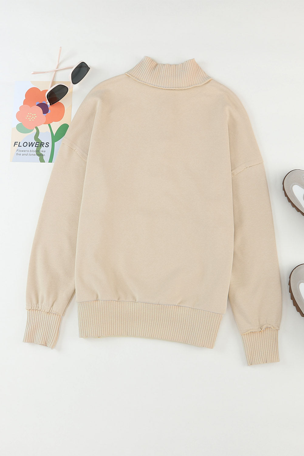 Gray Ribbed Hem Snap Button Neckline Sweatshirt with Pocket