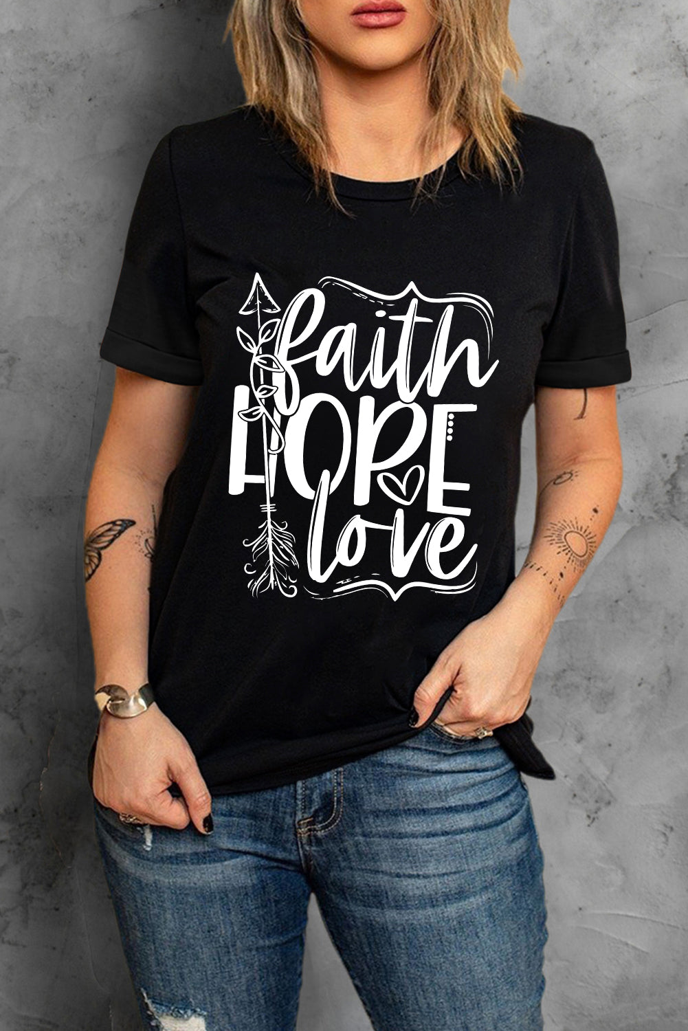 Faith Hope Love Graphic Print Short Sleeve T Shirt