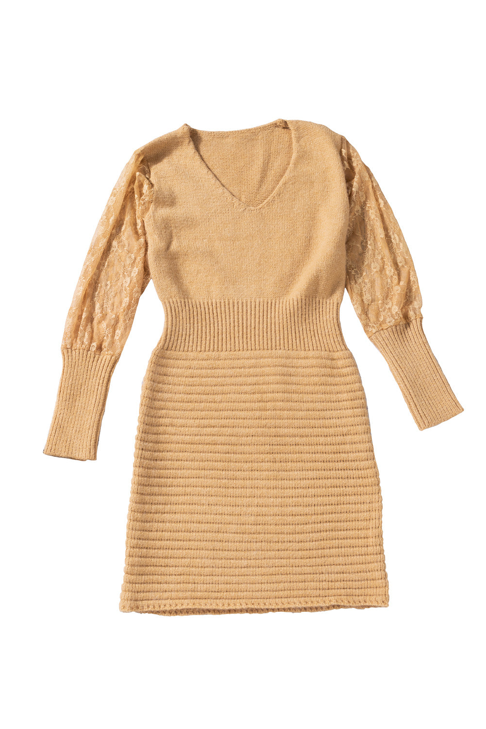 Black Lace Sleeve Patchwork Sweater Dress