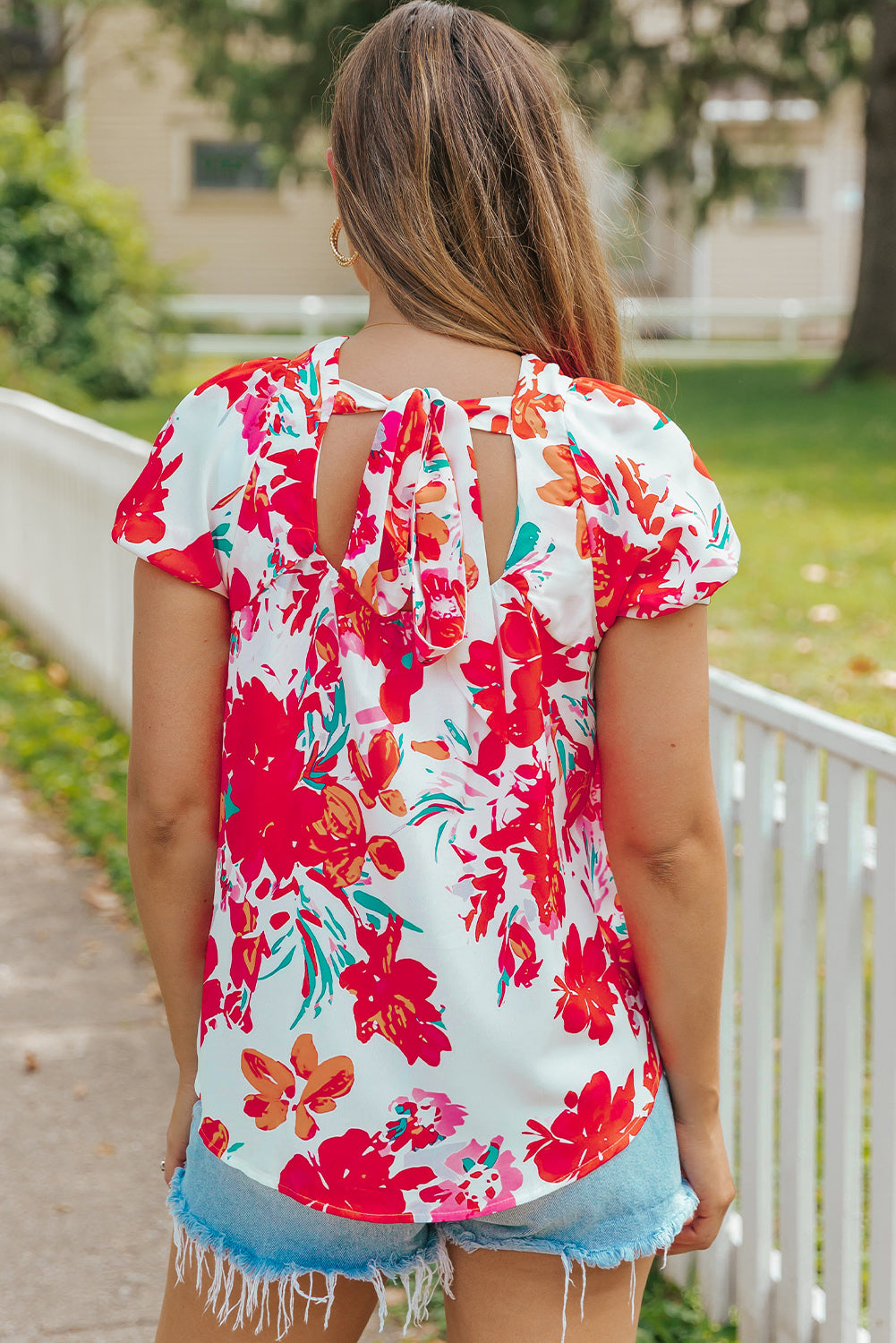 Red Floral Printed Square Neck Blouse