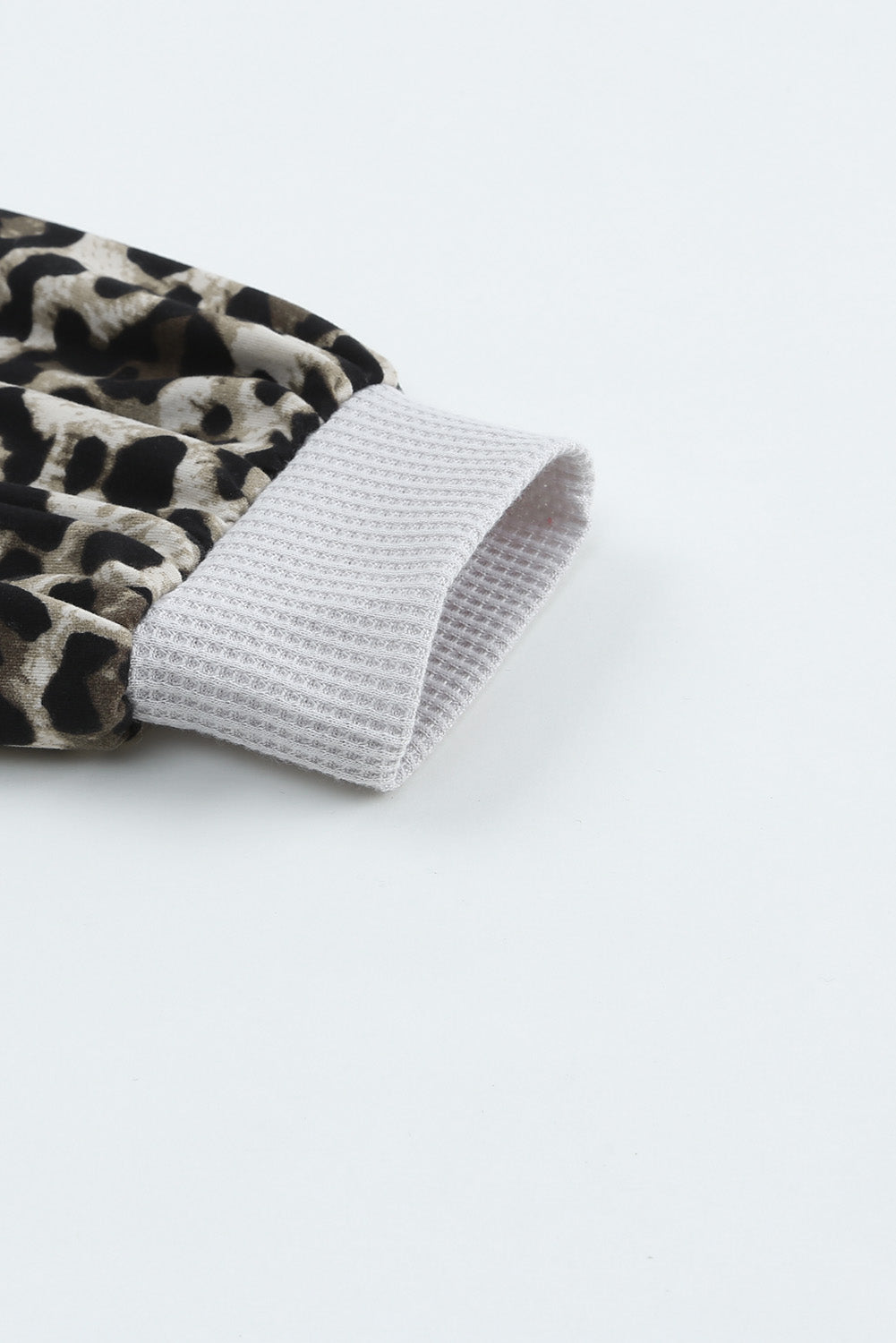 Apricot Wild Leopard Contrast Sleeve Colorblock Waffle Knit Top