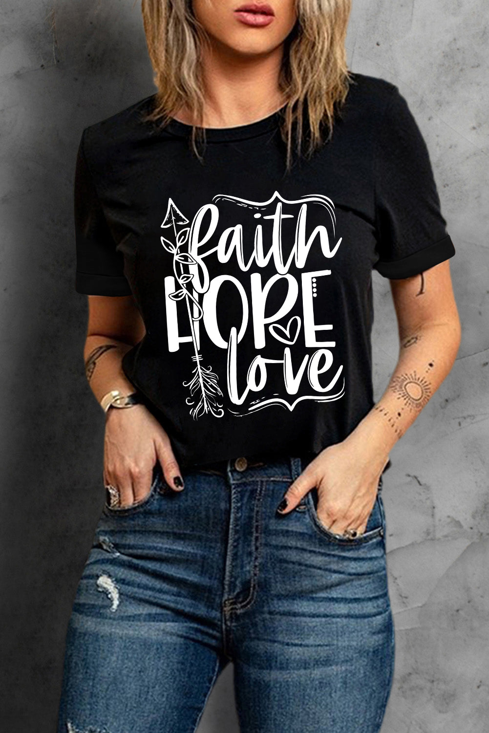 Faith Hope Love Graphic Print Short Sleeve T Shirt