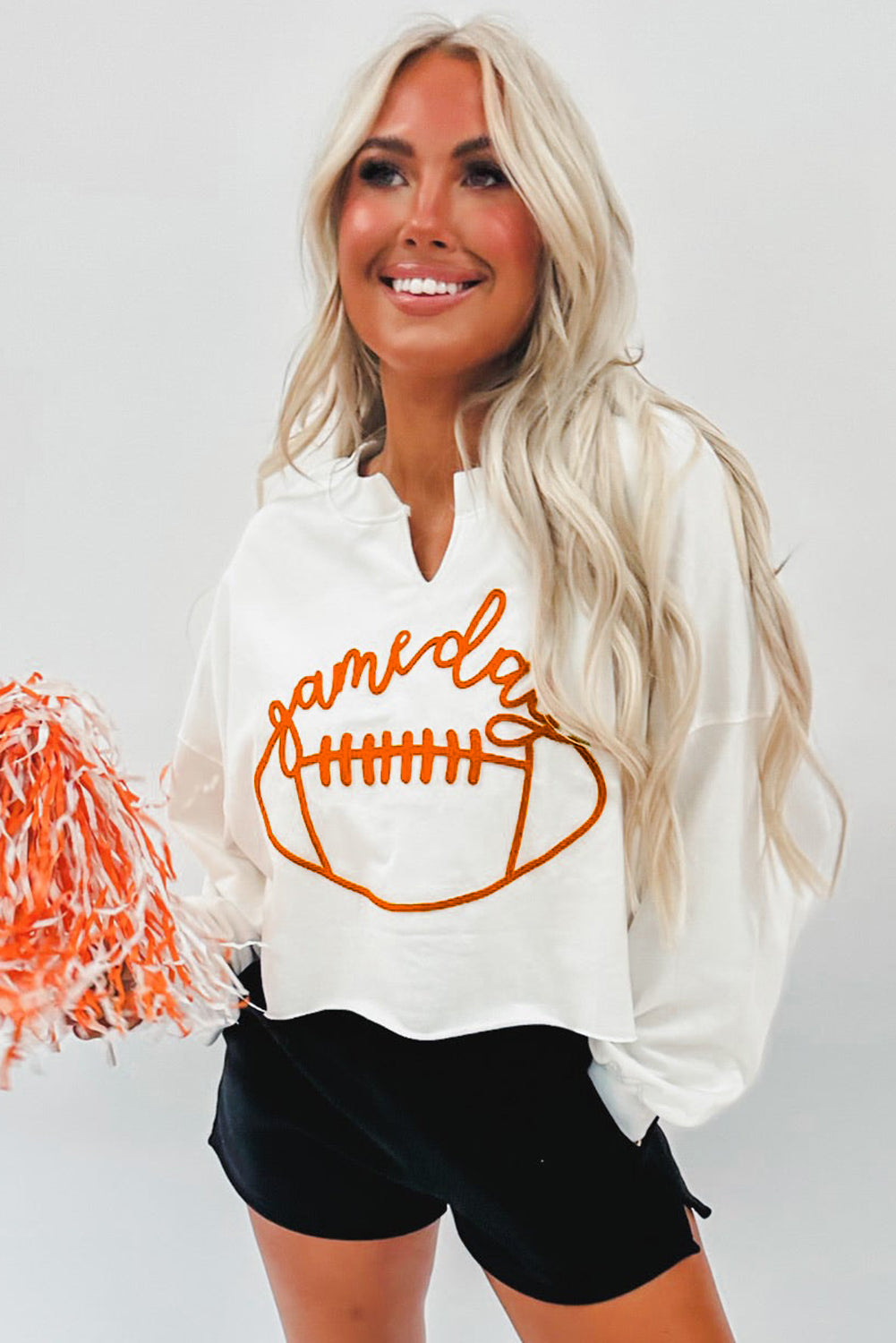 Orange Game Day Lettering Rugby Notched Neck Sweatshirt