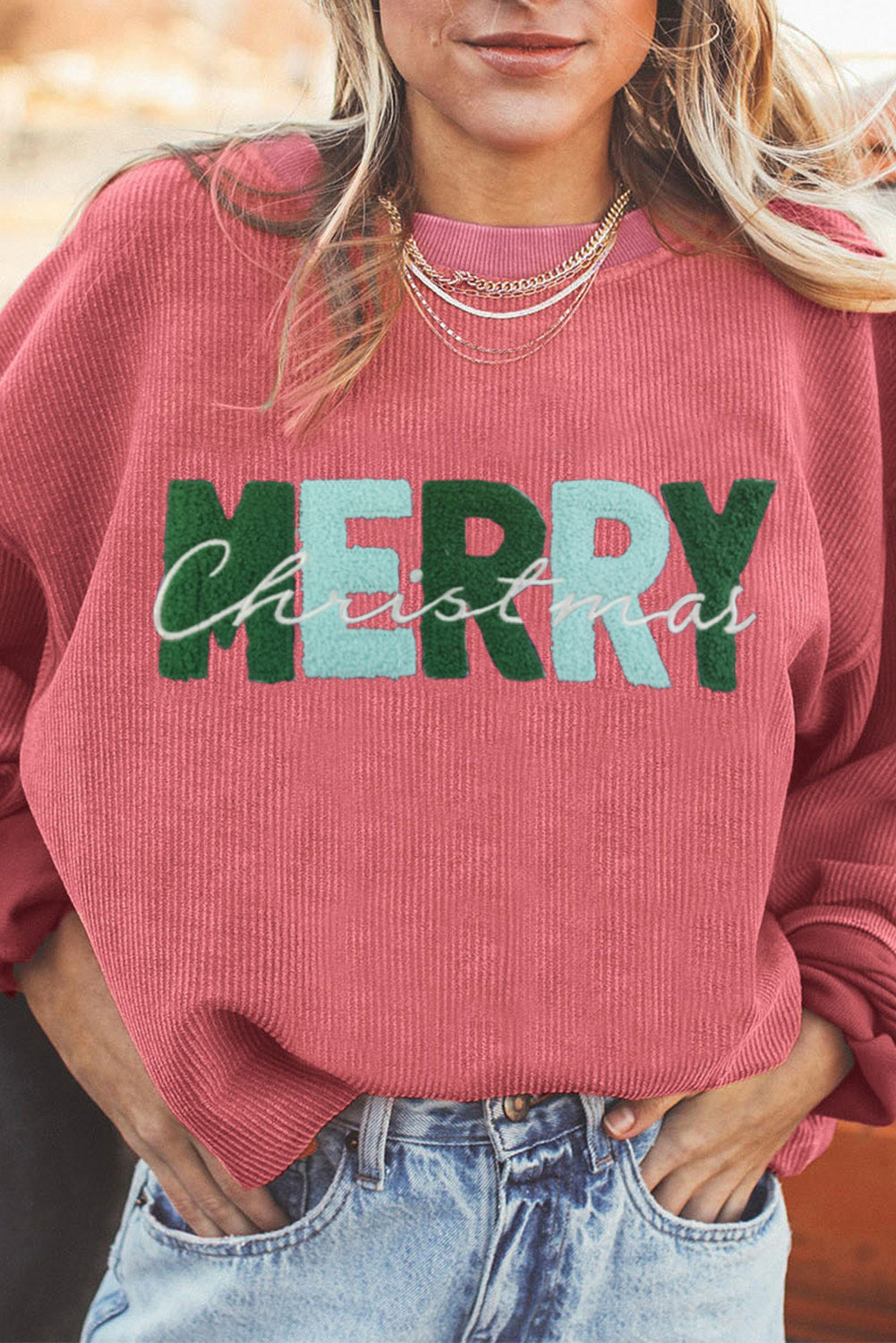 Racing Red MERRY Christmas Corded Pullover Sweatshirt