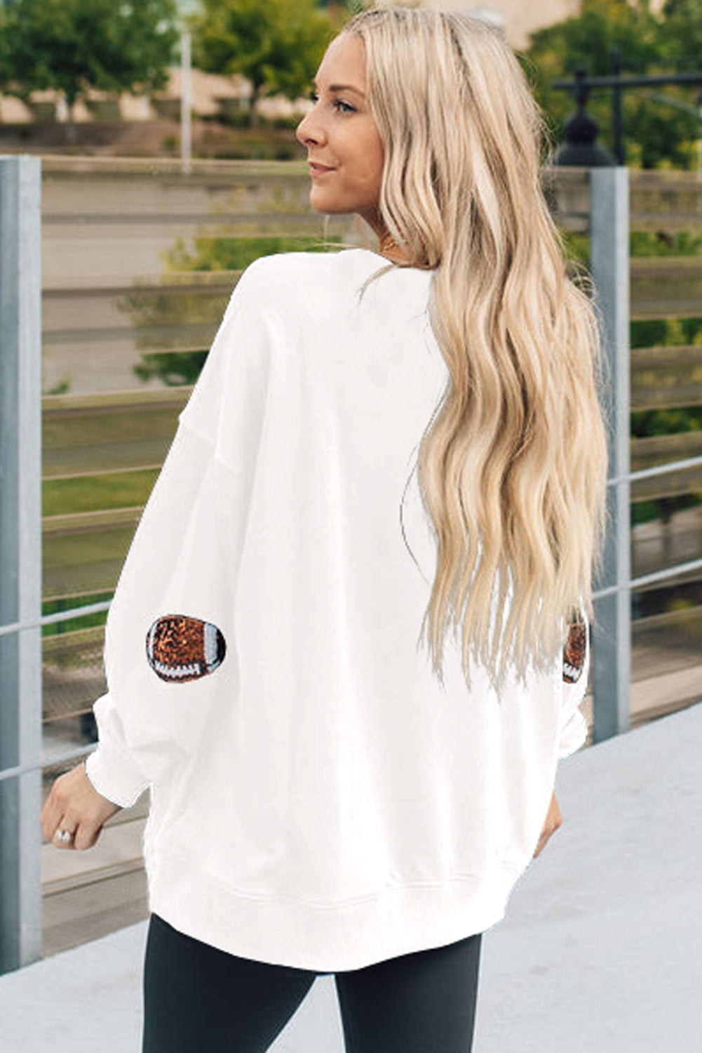 Black Sequin Rugby Graphic Pullover Sweatshirt