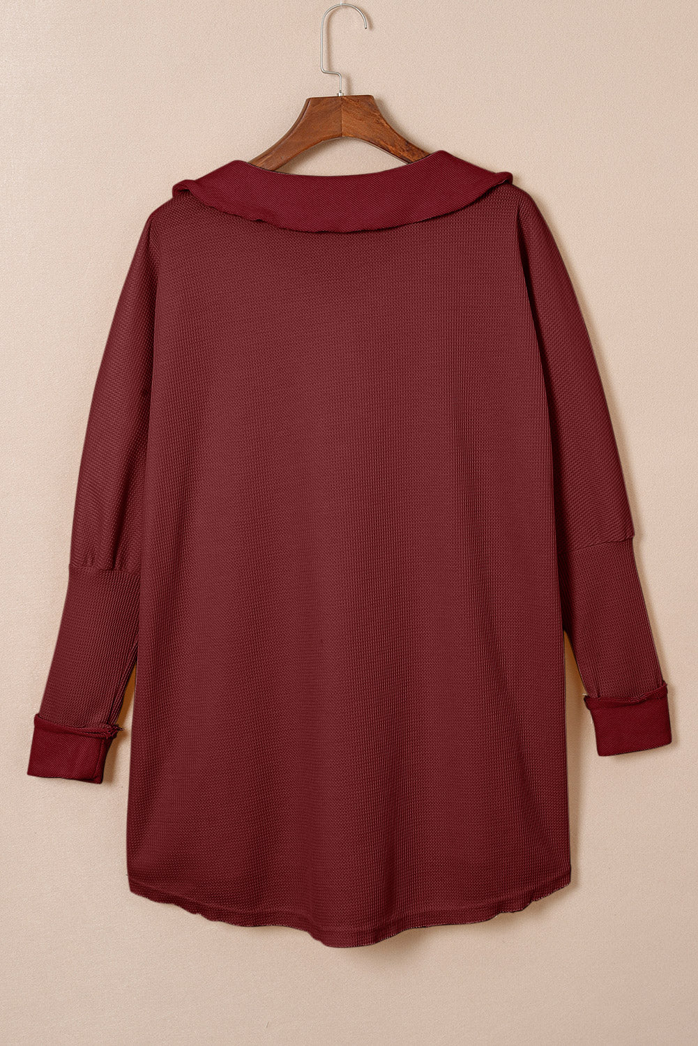 Black Waffle Knit Buttoned Long Sleeve Top