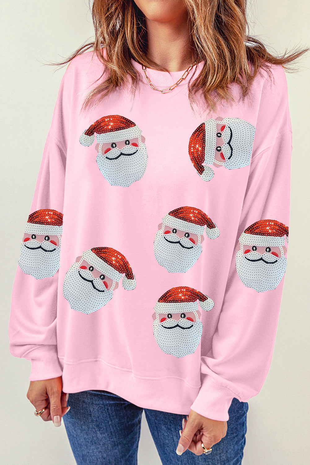 Fiery Red Santa Claus Sequin Graphic Sweatshirt