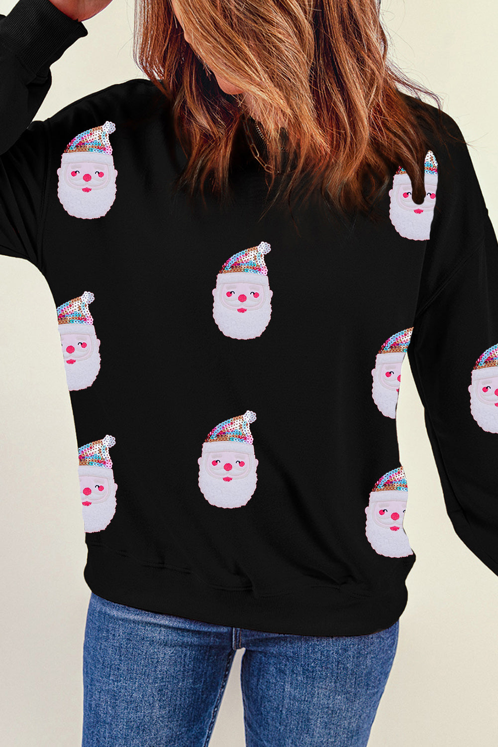 Fiery Red Sequined Christmas Santa Clause Graphic Sweatshirt