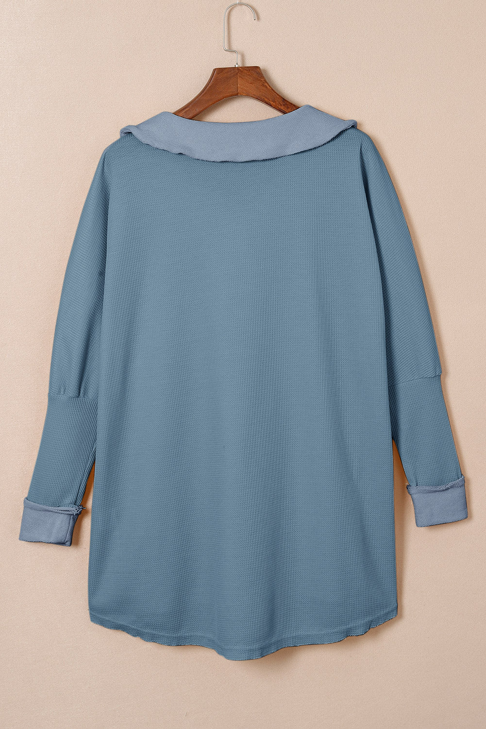 Black Waffle Knit Buttoned Long Sleeve Top