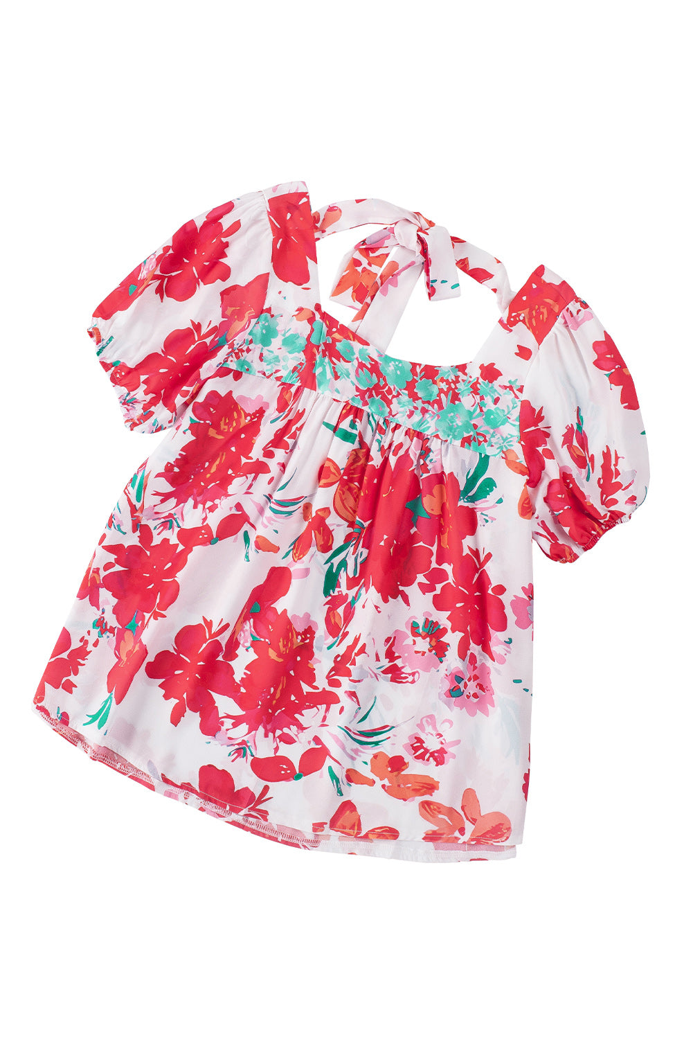 Red Floral Printed Square Neck Blouse