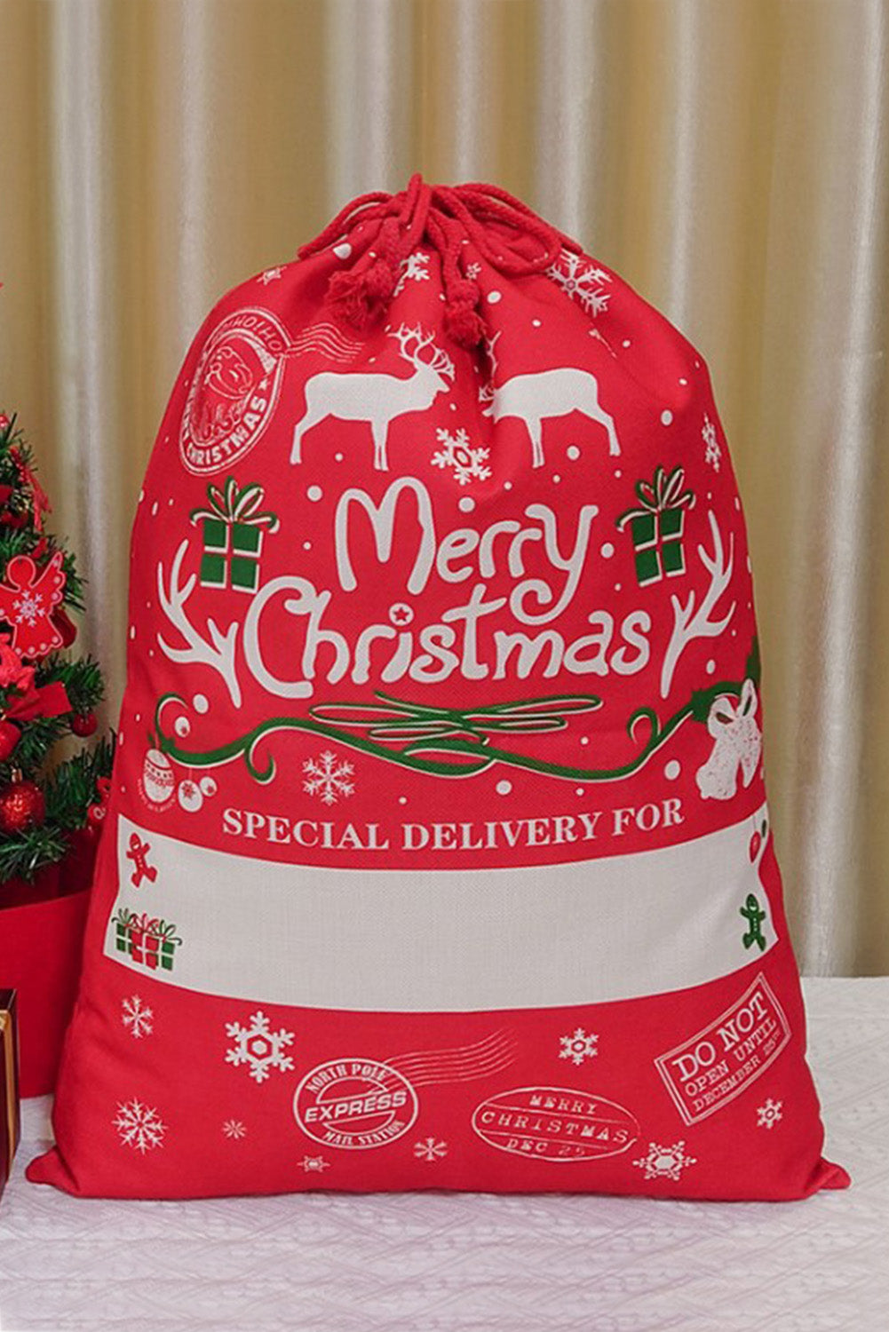 Fiery Red Christmas Drawstring Large Gift Bag