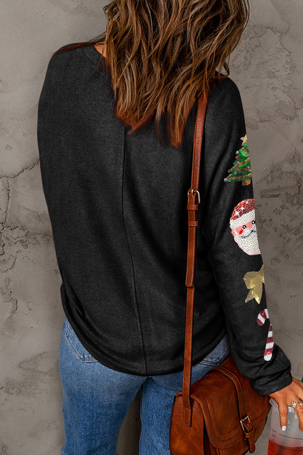 Fiery Red Sequined Christmas Favor Sleeve Casual Pullover