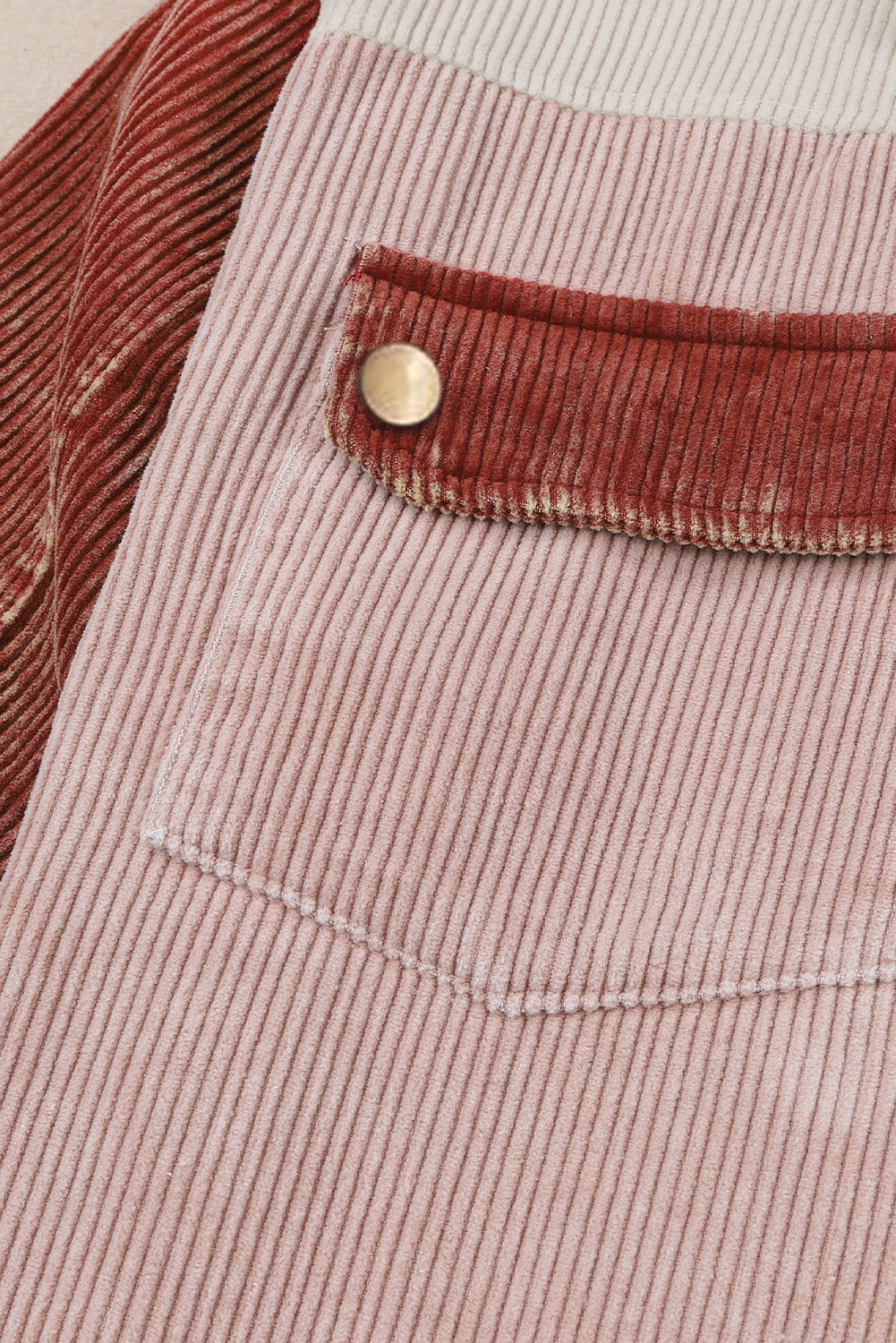 Color Block Button Down Hooded Corduroy Jacket