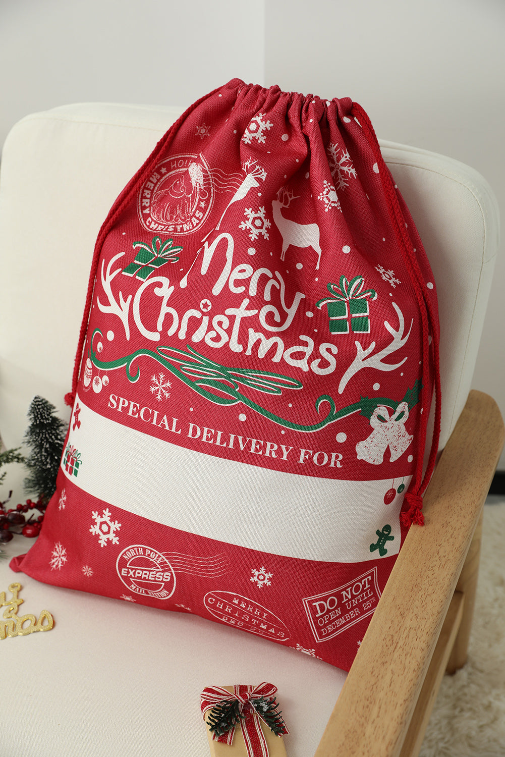 Fiery Red Christmas Drawstring Large Gift Bag