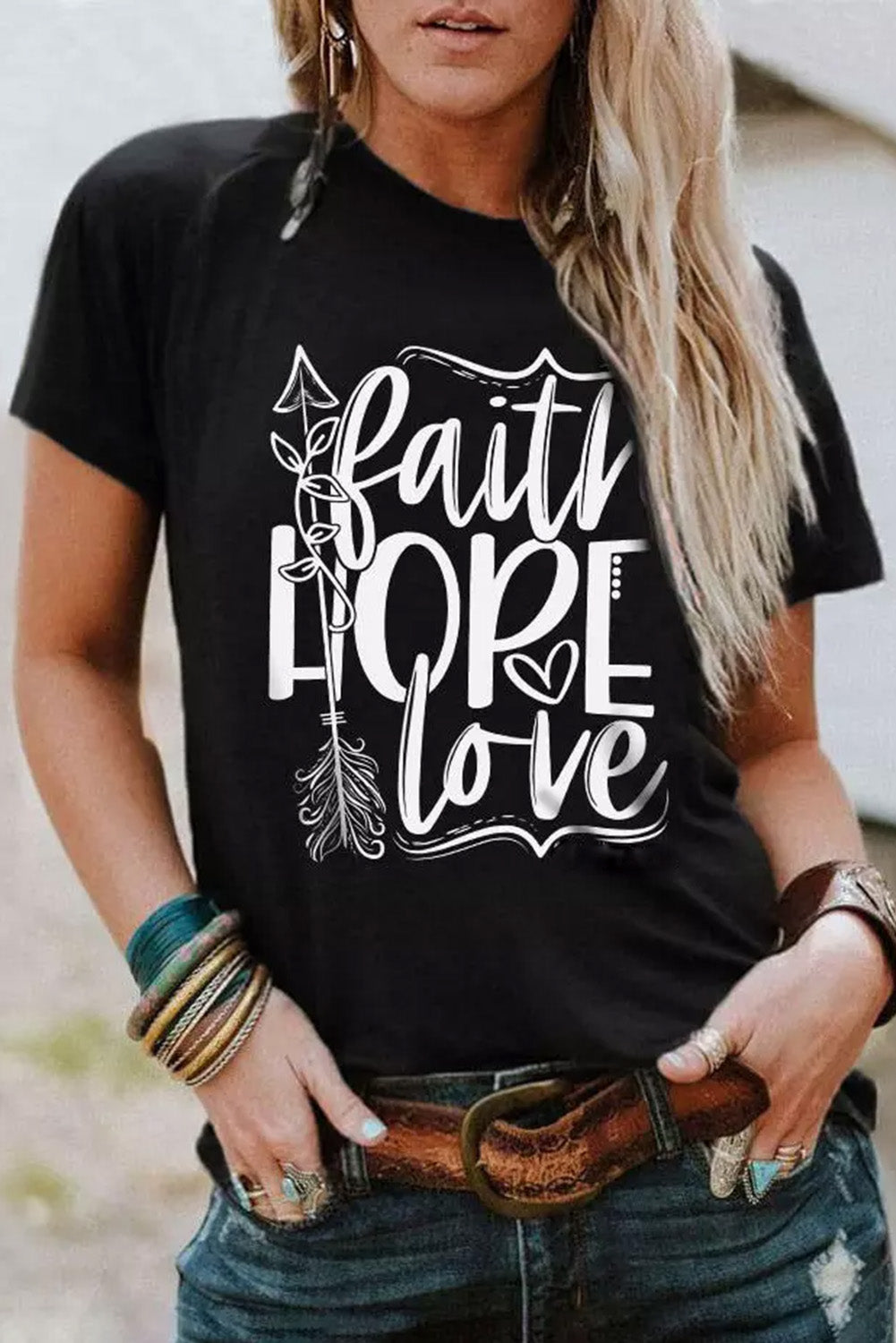 Faith Hope Love Graphic Print Short Sleeve T Shirt