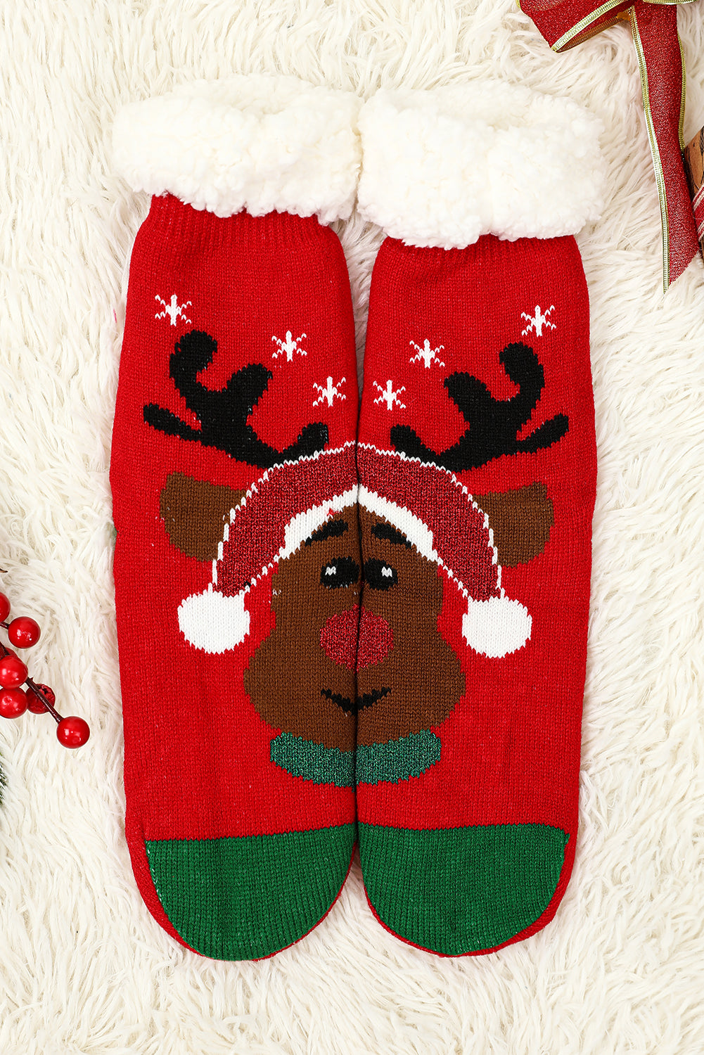 Fiery Red Christmas Tree Pattern Thermal Socks