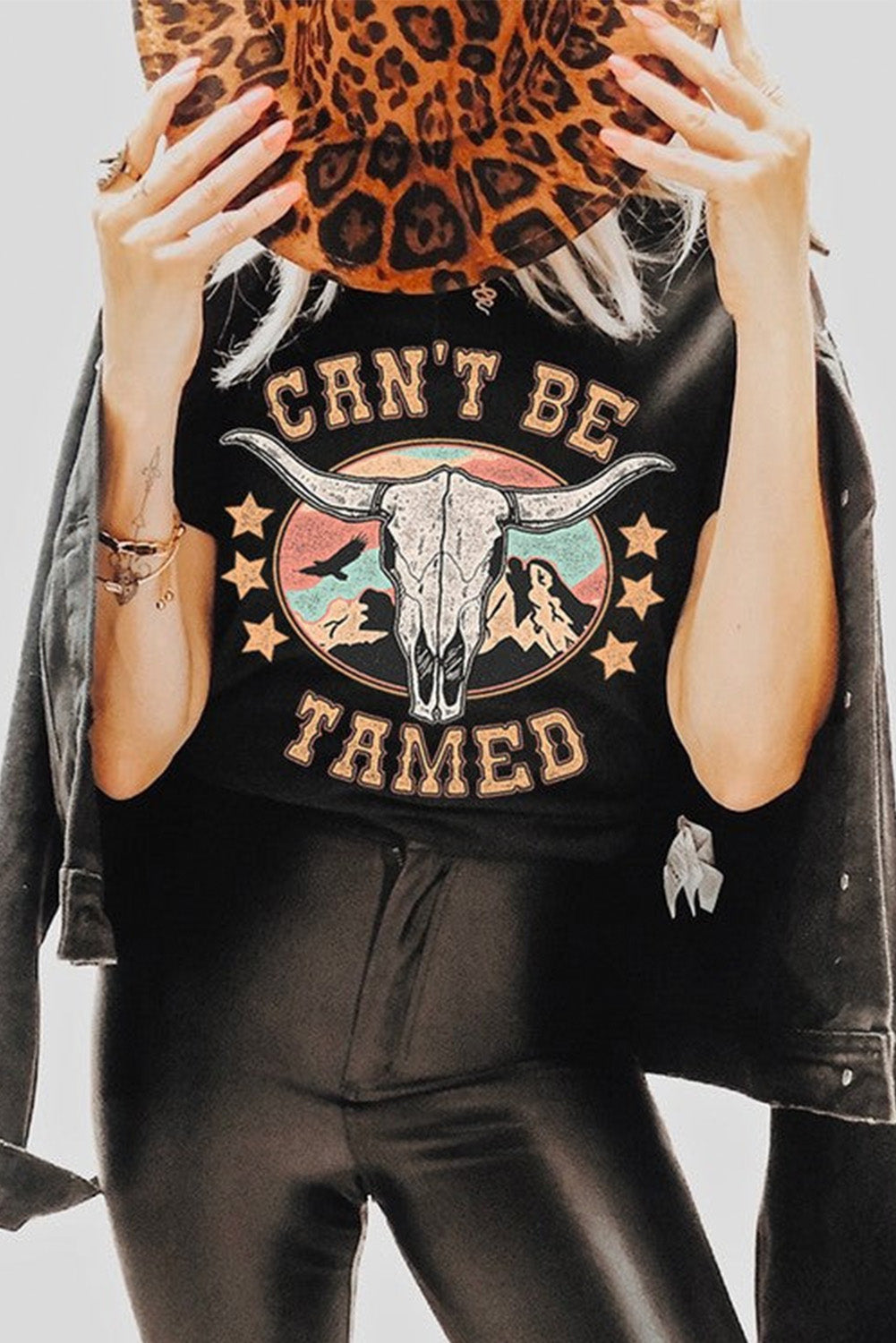 CAN'T BE TAMED Skull Western Graphic T Shirt