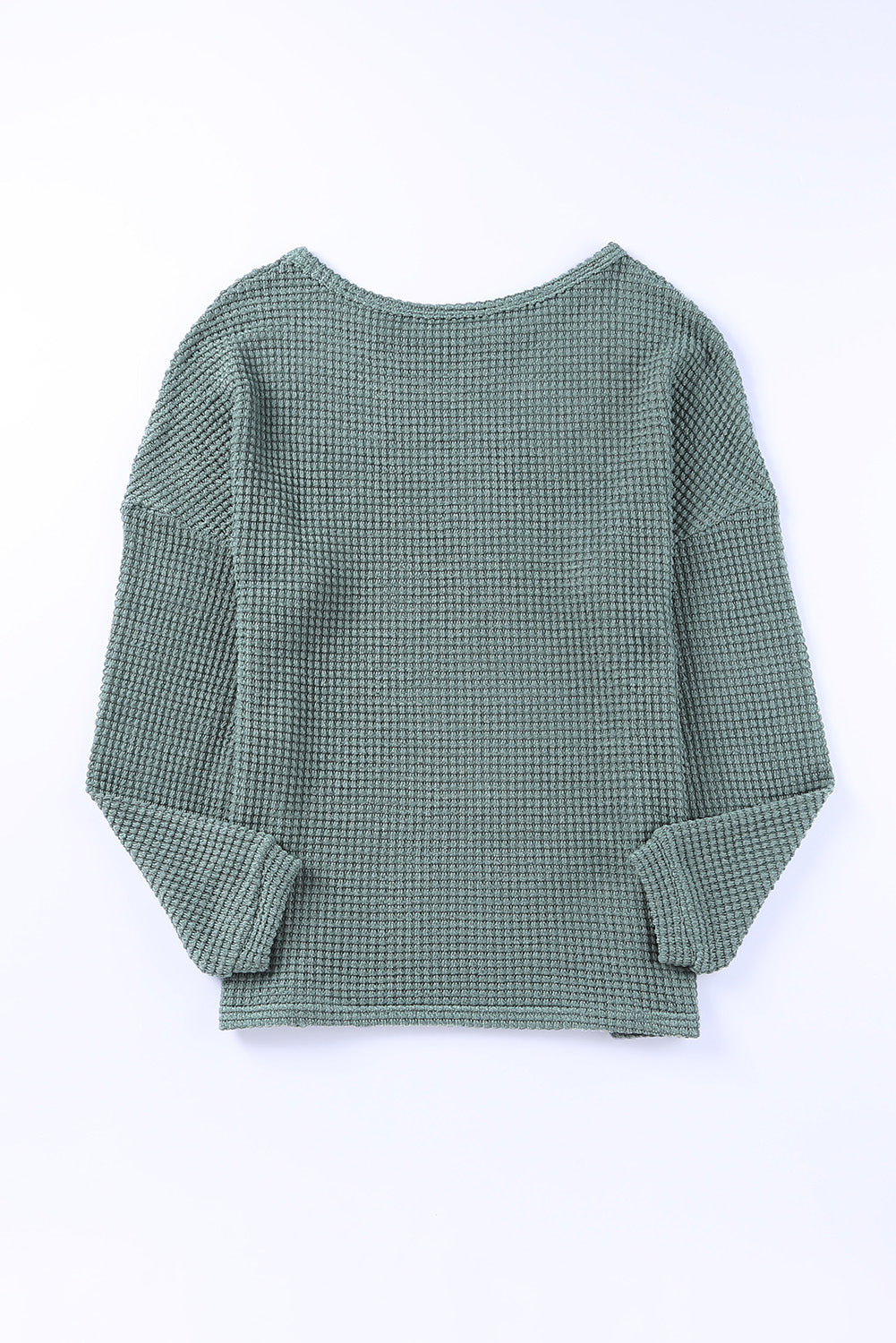 Khaki Waffle Knit Drop Shoulder Long Sleeve Top