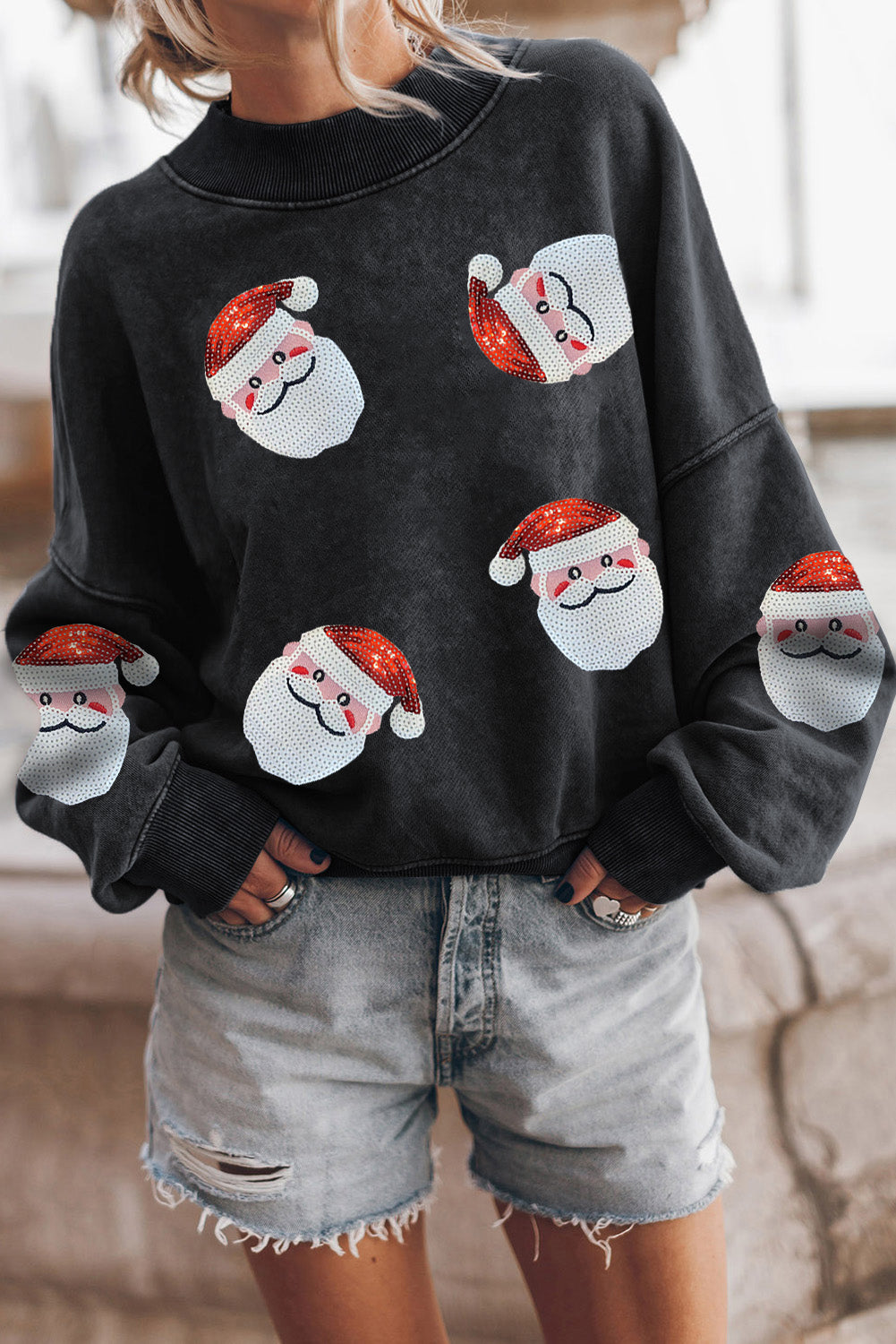Ruby Sequined Santa Claus Christmas Fashion Sweatshirt