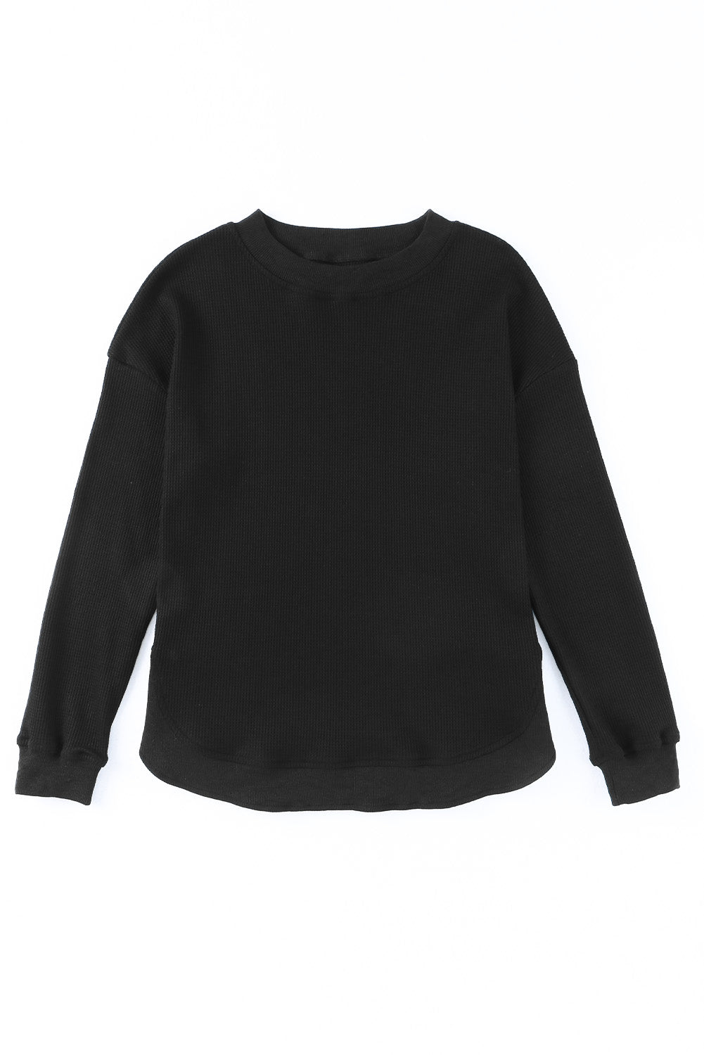 Apricot Crew Neck Ribbed Trim Waffle Knit Top