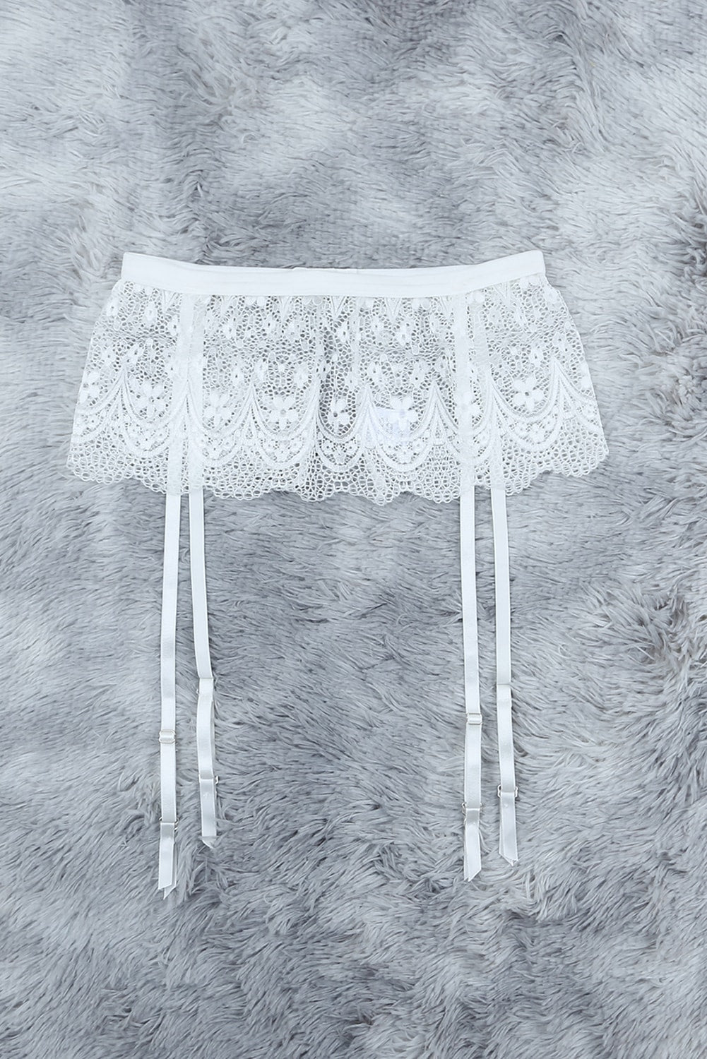 Black Sheer Lace Bra and Panty Set with Garter Belts