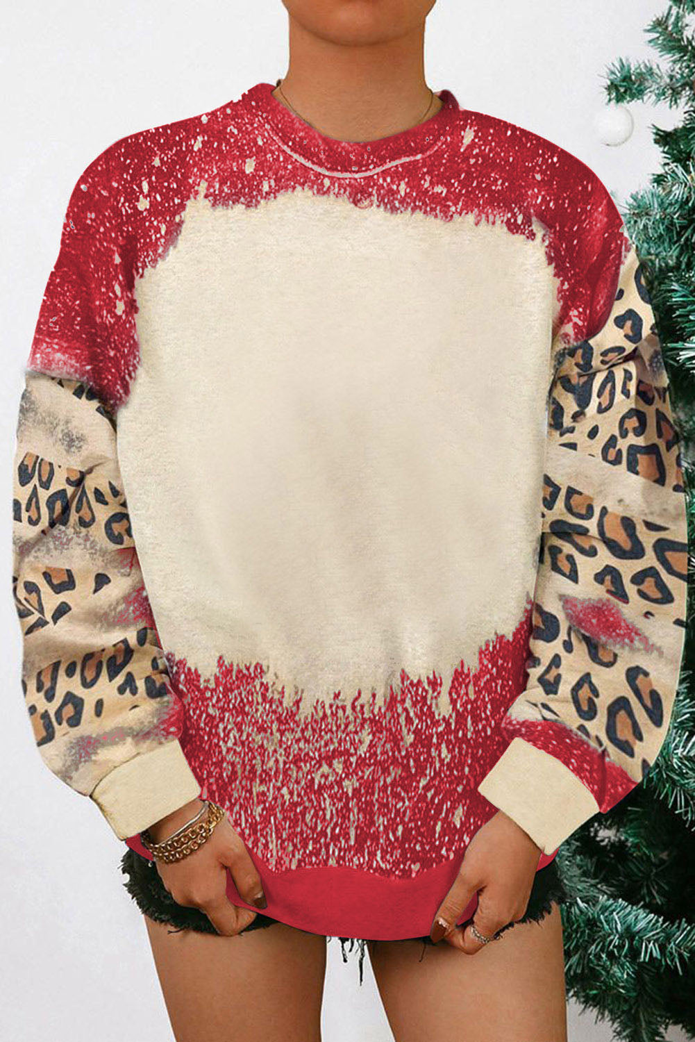 Blank Apparel - Fiery Red Tie Dye Leopard Drop Shoulder Sweatshirt