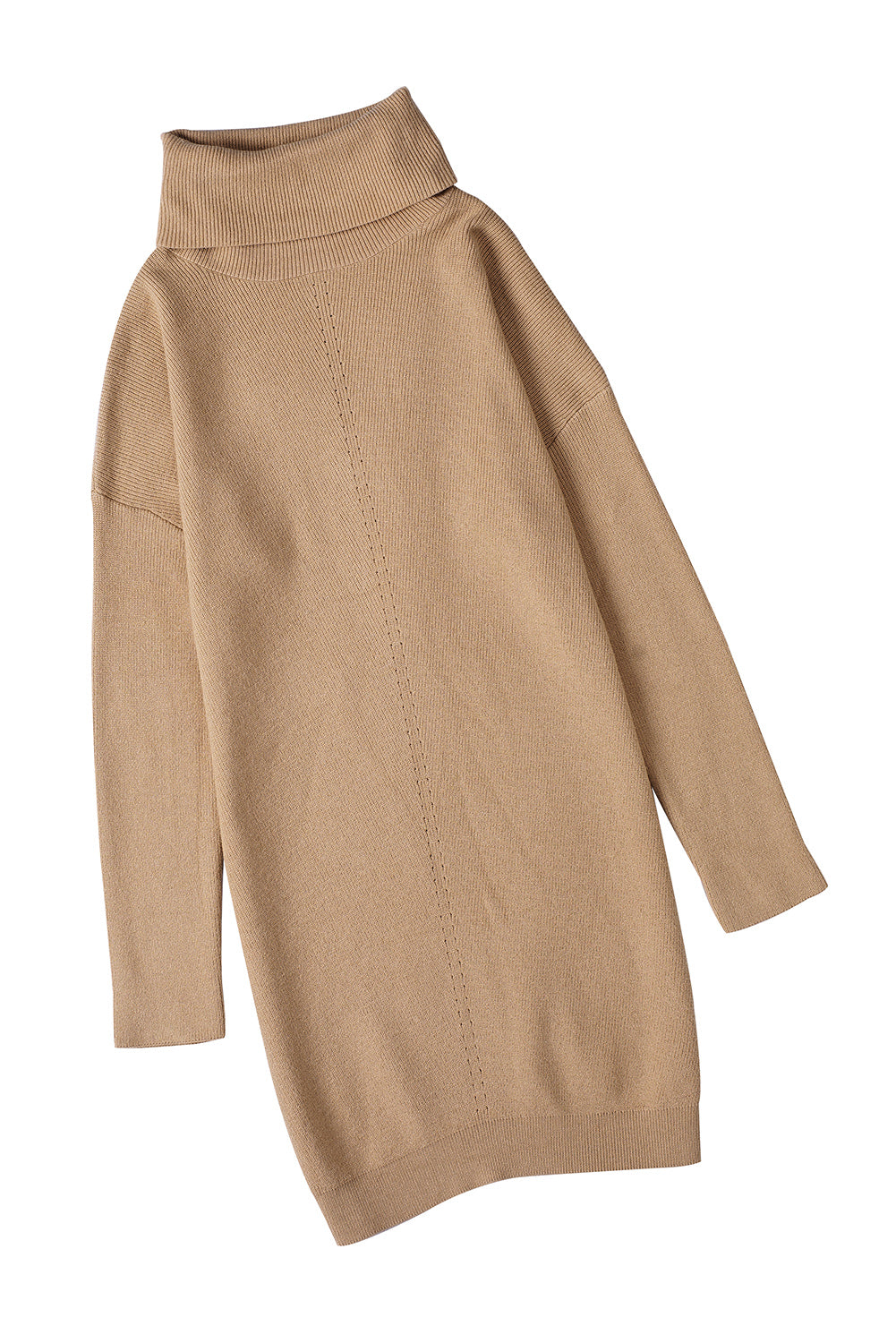 Brown Turtleneck Long Sleeve Knitted Sweater Dress