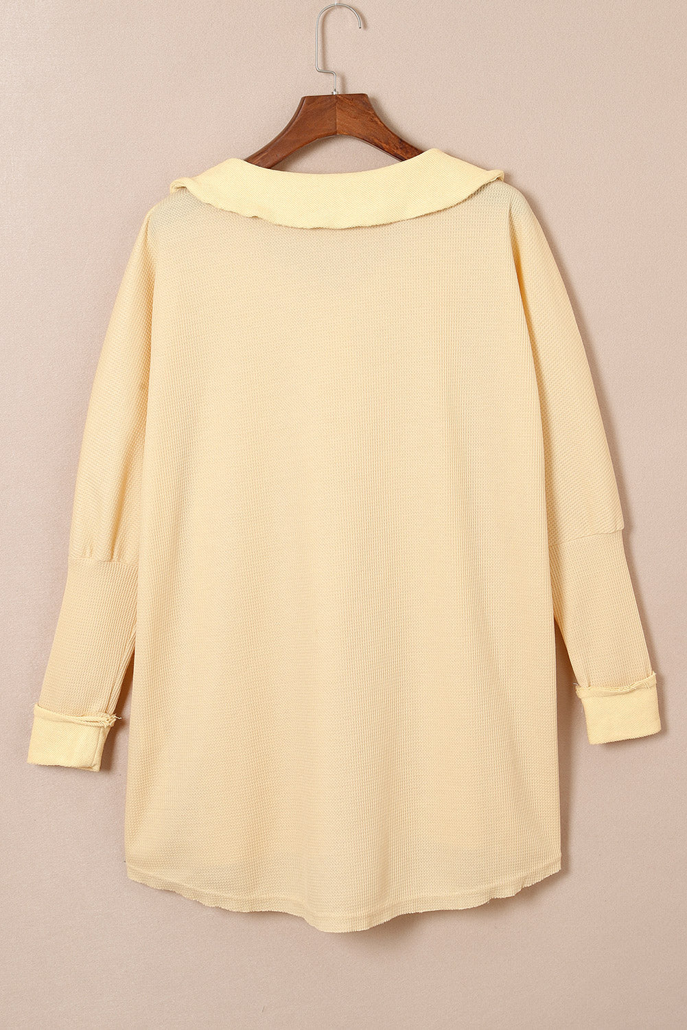 Black Waffle Knit Buttoned Long Sleeve Top