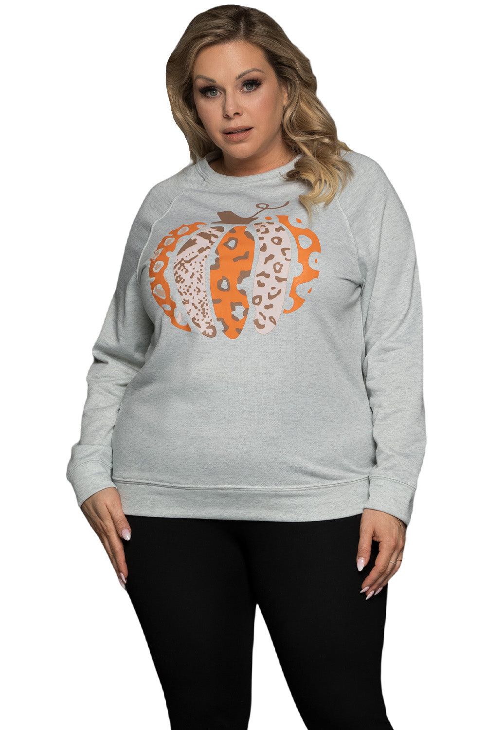 Halloween Pumpkin Leopard Print Plus Size Sweatshirt