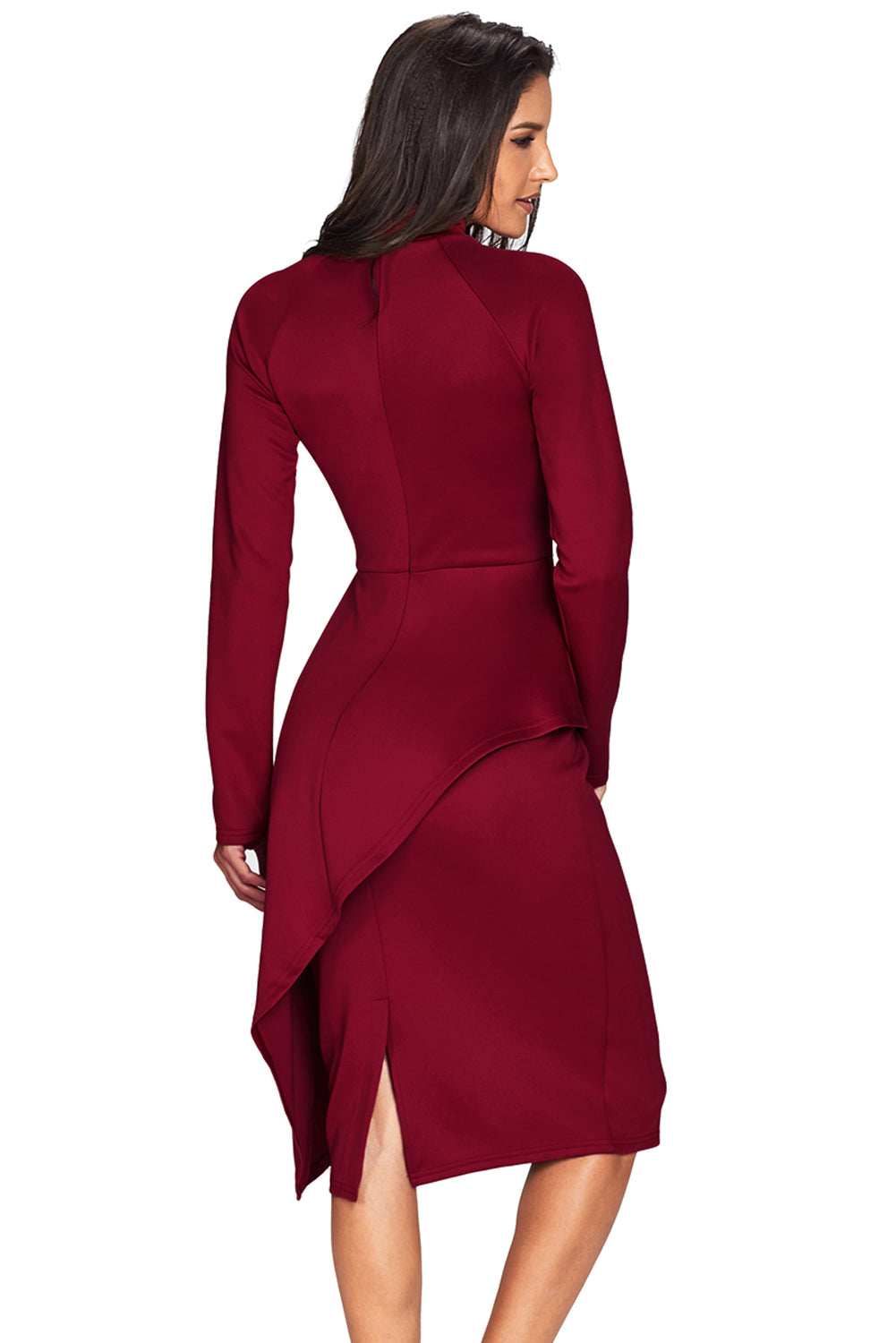 Black Asymmetric Peplum Style Pussy Bow Dress