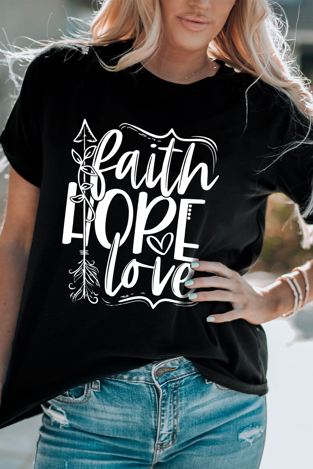 Faith Hope Love Graphic Print Short Sleeve T Shirt